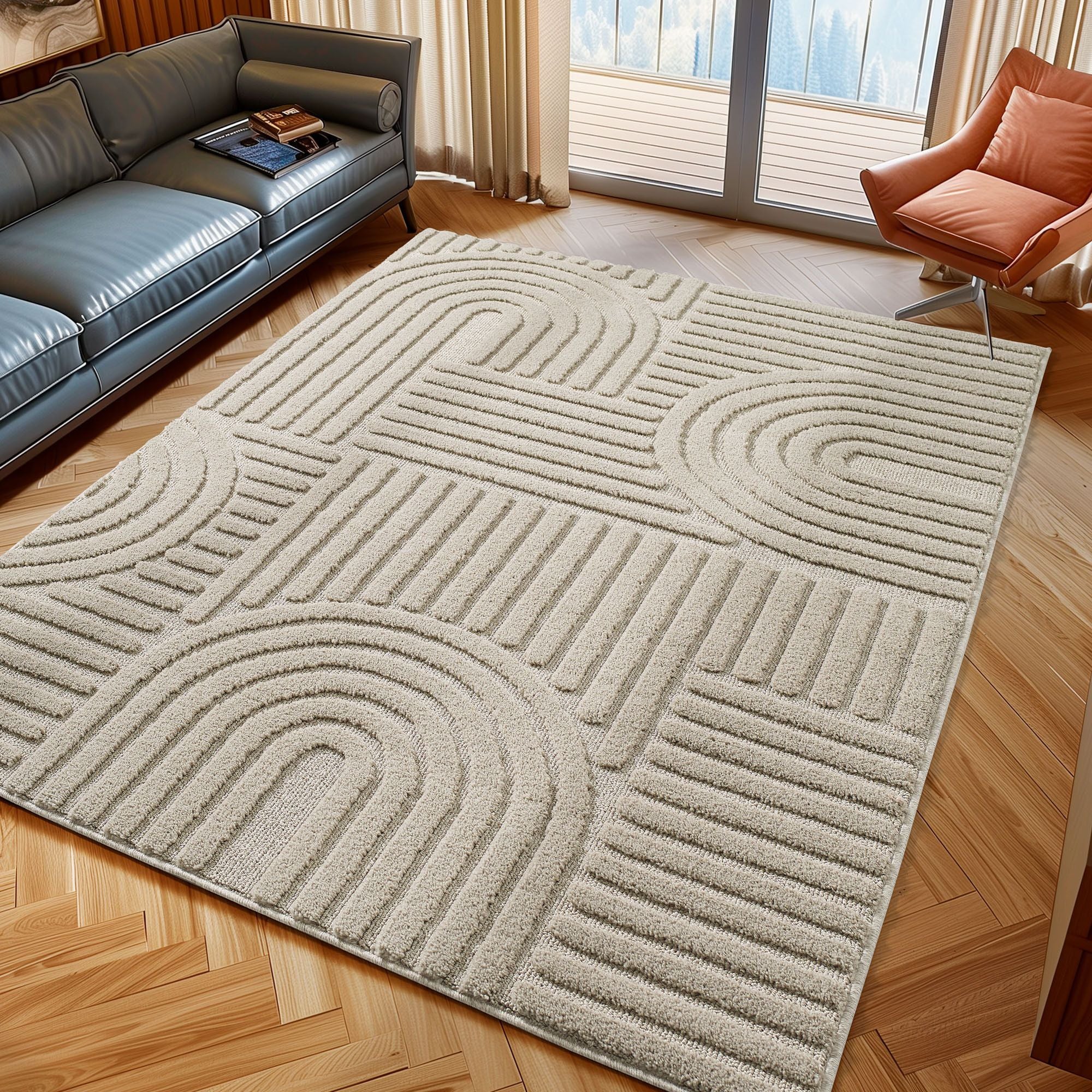 Hochflorteppiche, Skandinavischer Boho, Farbe Beige, Teppich für Wohnzimmer, Rücken aus Jute - Image 7