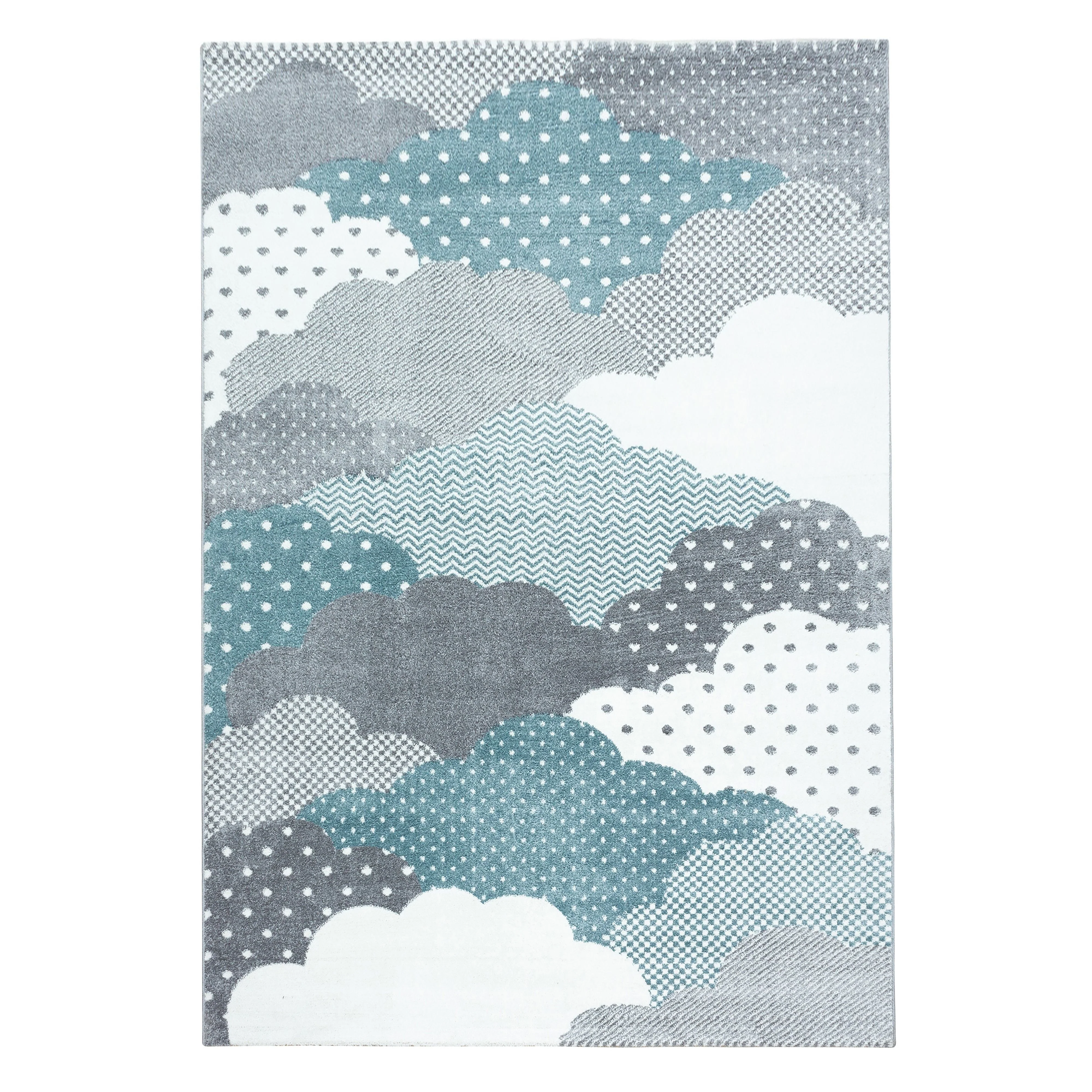 Kinderteppiche, Wolken Design, Farbe Blau, Teppich für Kinderzimmer, Rücken aus Jute - Image 2