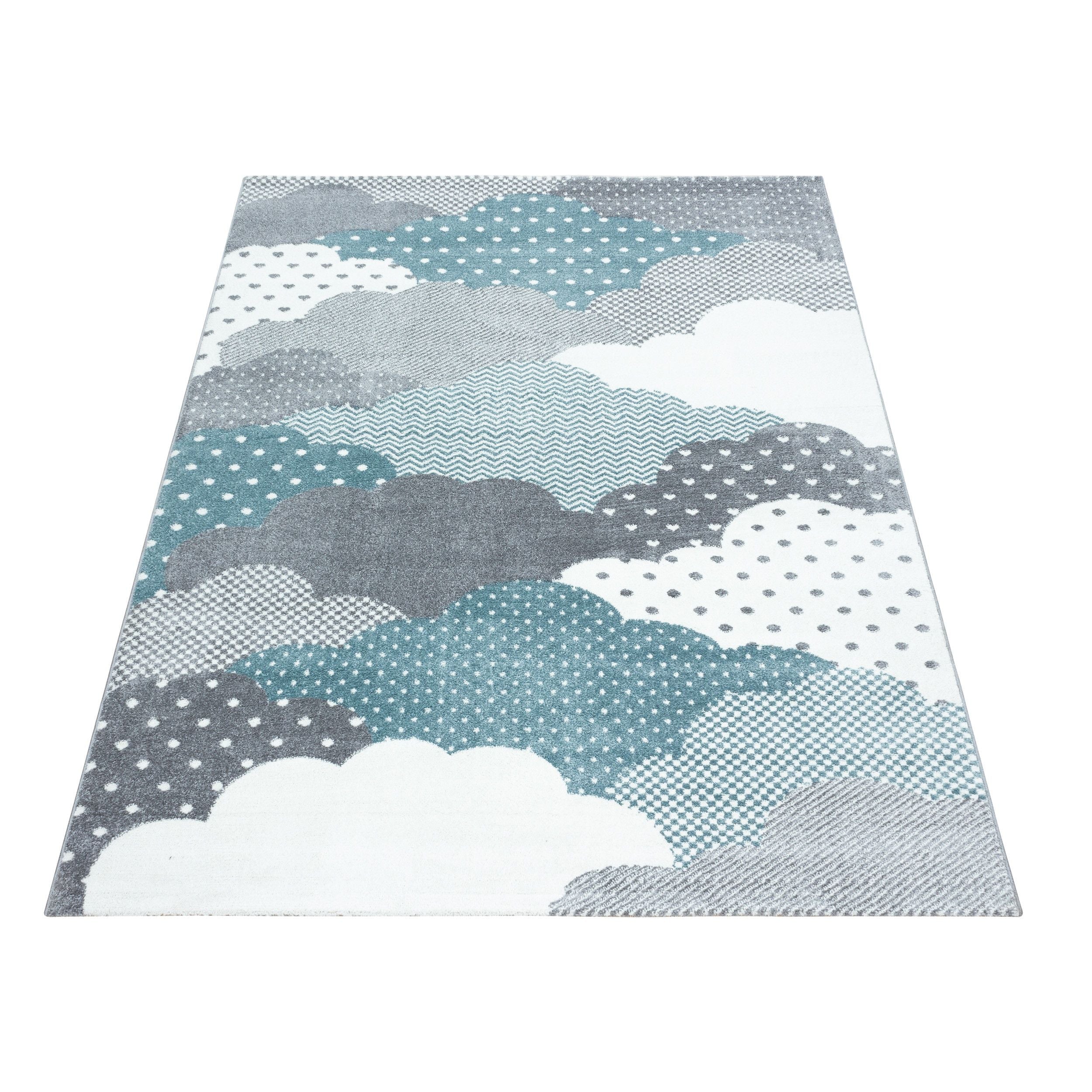 Kinderteppiche, Wolken Design, Farbe Blau, Teppich für Kinderzimmer, Rücken aus Jute - Image 3