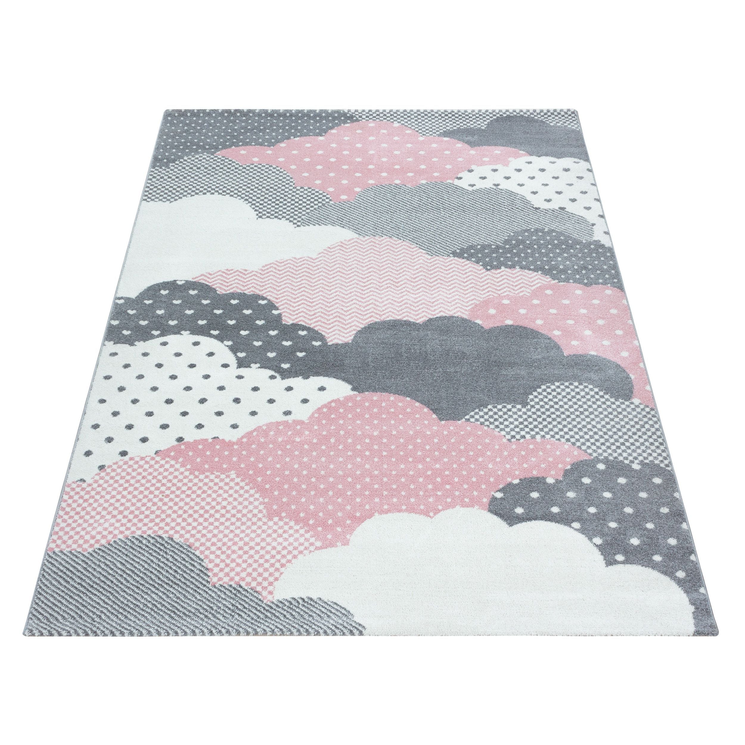 Kinderteppiche, Wolken Design, Farbe Pink, Teppich für Kinderzimmer, Rücken aus Jute - Image 3