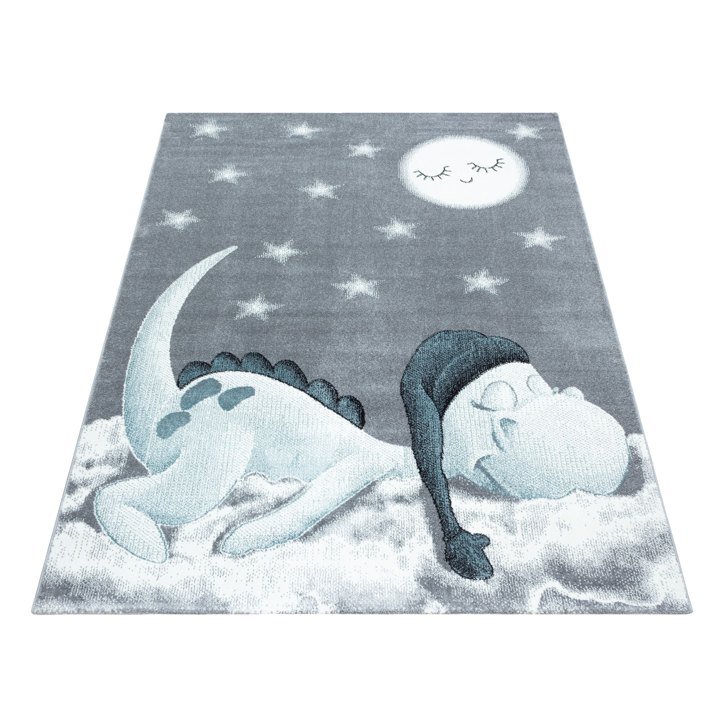 Kinderteppiche, Dinosaurier Design, Farbe Blau, Teppich für Kinderzimmer, Rücken aus Jute - Image 3