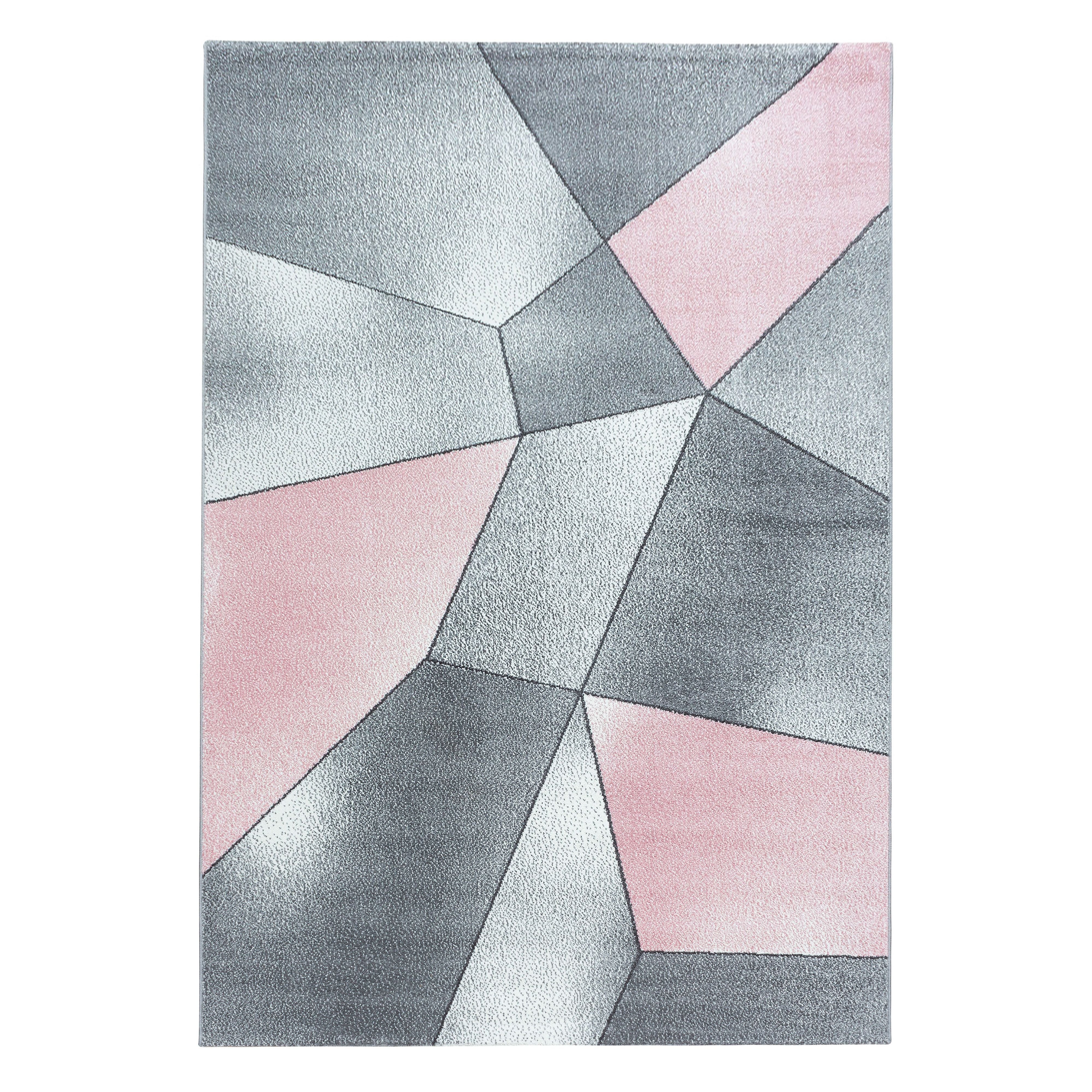 Beta Geometrischer Kurzflorteppich in Pink und Grau - Image 2