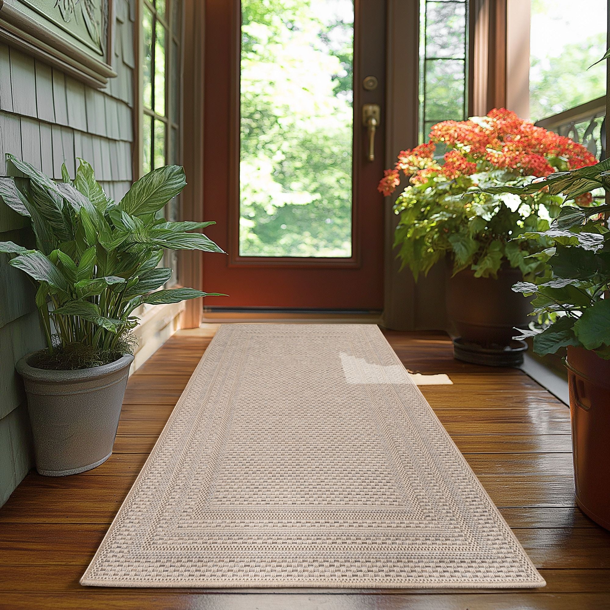 Minimal Outdoor Teppich Läufer: Beige, Wetterfest