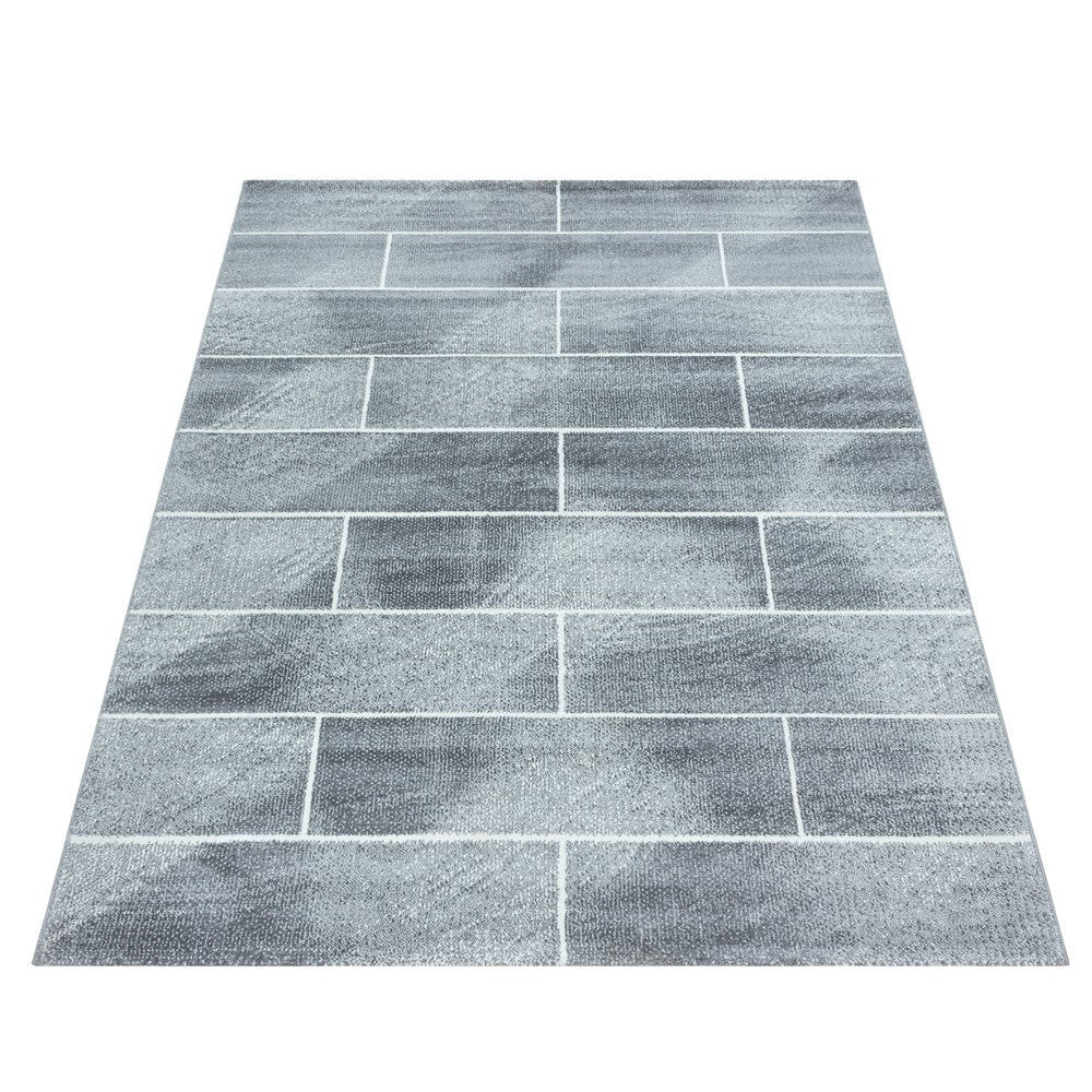 Designer Teppich Modern Kurzflor Steinwand Optik Stein Mauer Grau Weiß - Image 3
