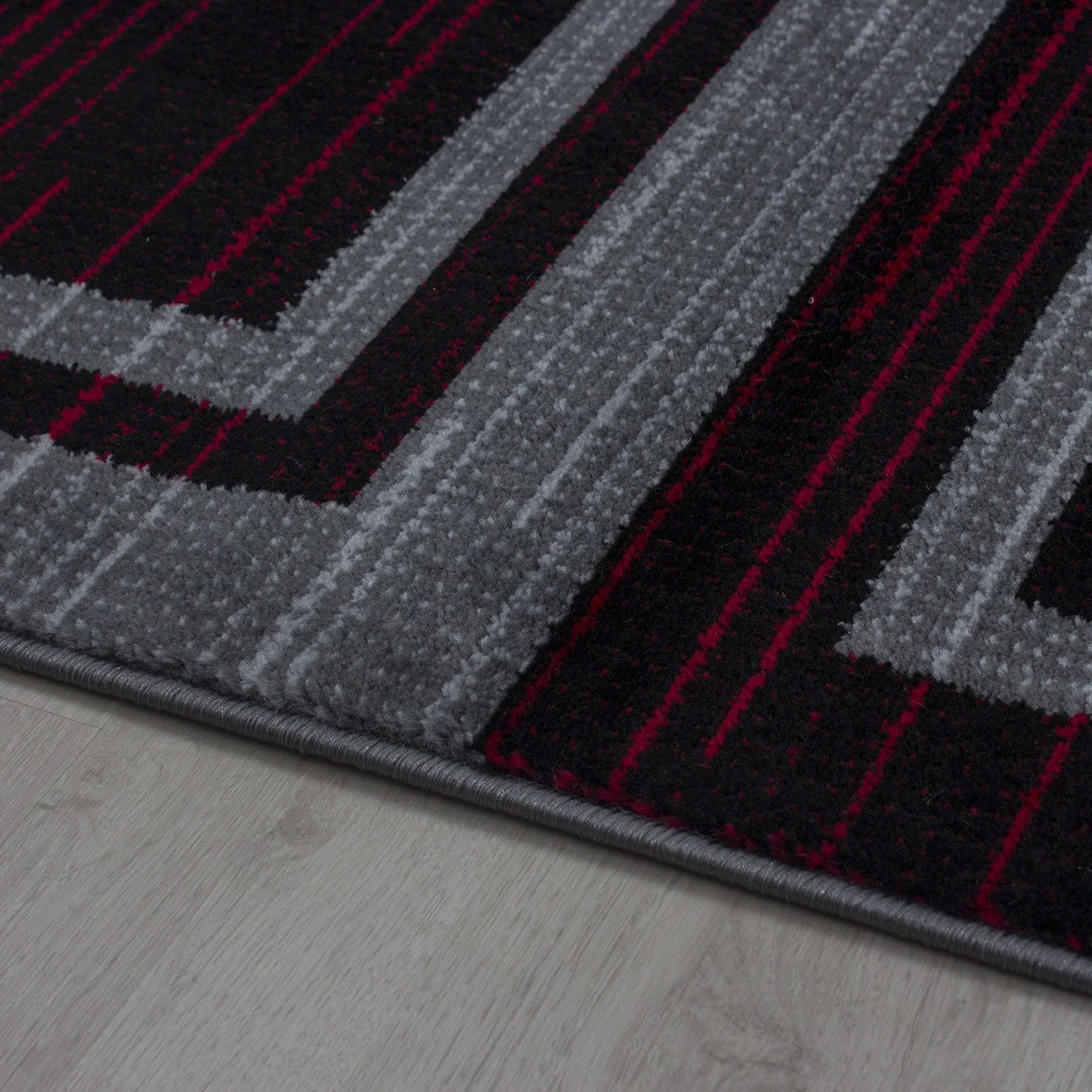 Designer Wohnzimmer Jugendzimmer Teppich mit Blockmuster kariert Schwarz-Rot - Image 2