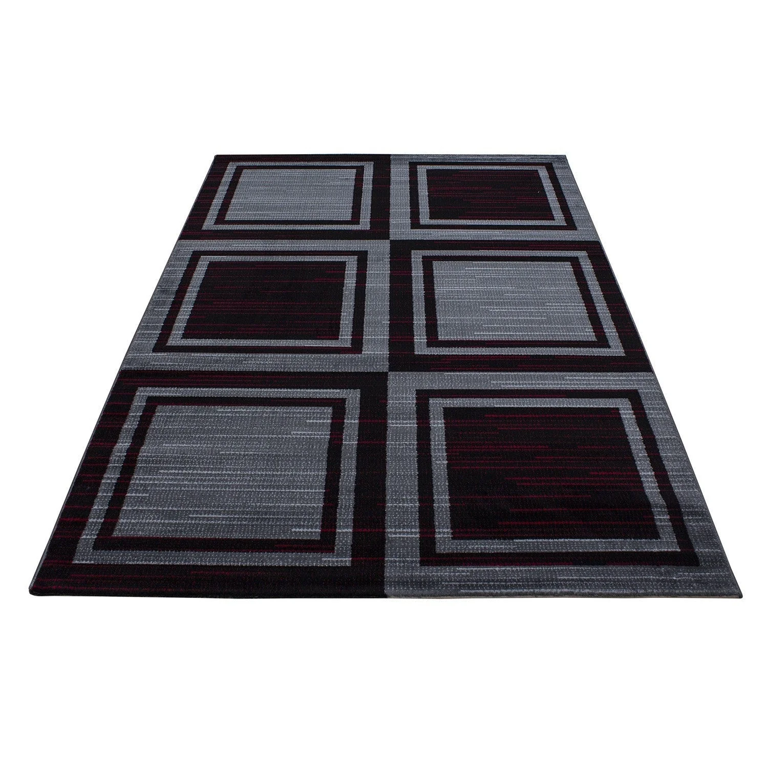 Designer Wohnzimmer Jugendzimmer Teppich mit Blockmuster kariert Schwarz-Rot - Image 4
