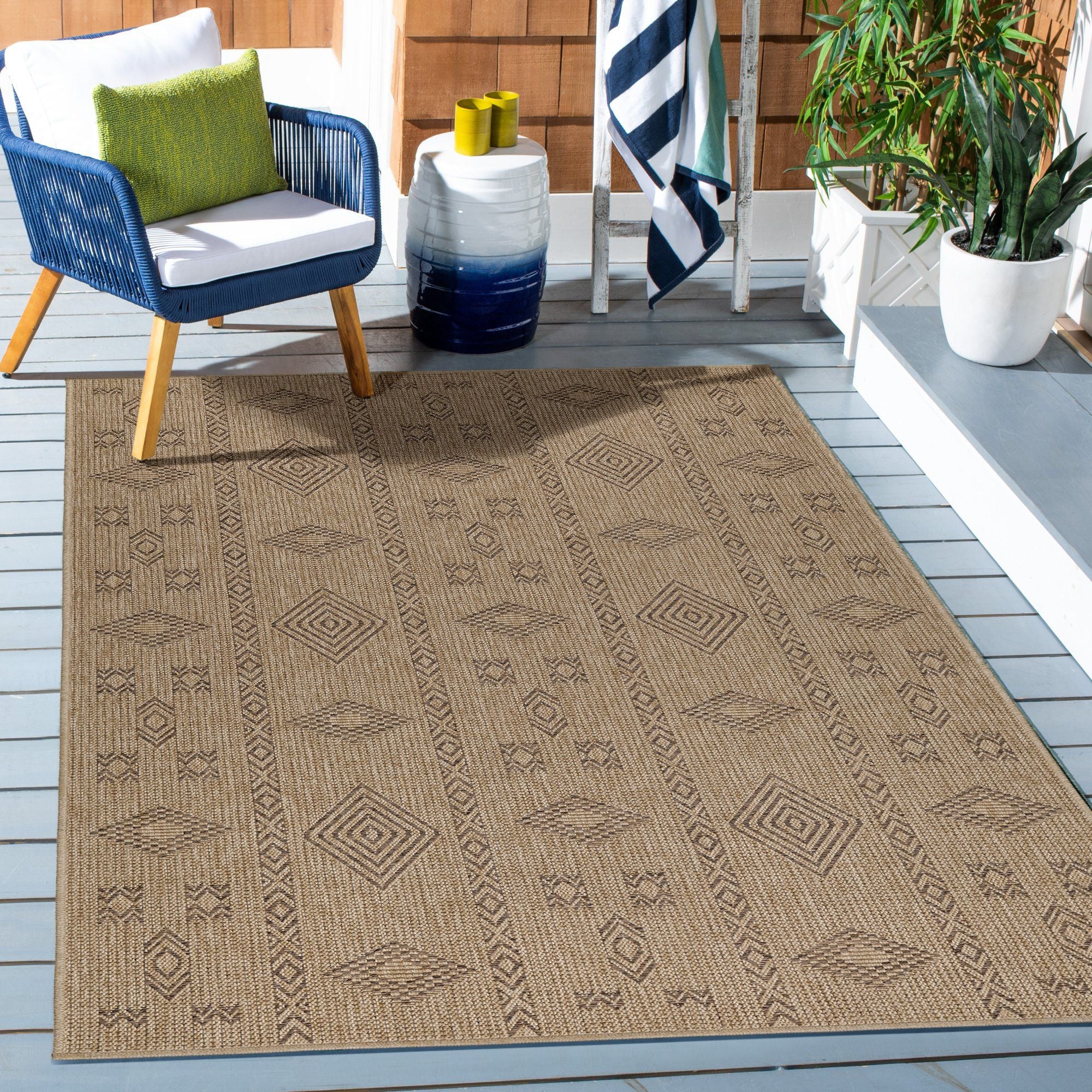 Boho Outdoor Teppich in Beige & Schwarz