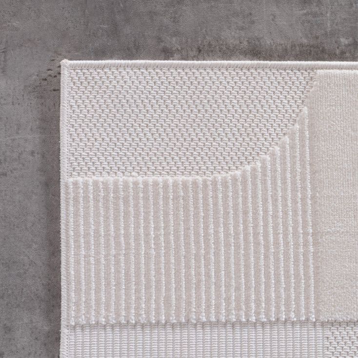 3D Kurzflor Teppich: Geometrisches Blockmuster in Creme - Image 4