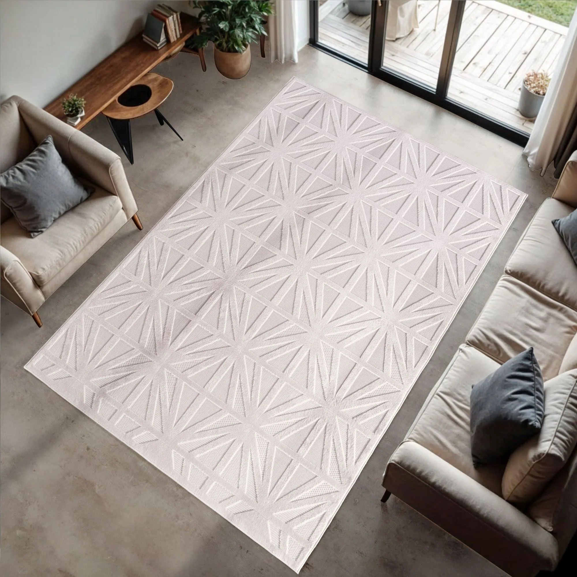Doha Kurzflor Teppich in Creme – Modern