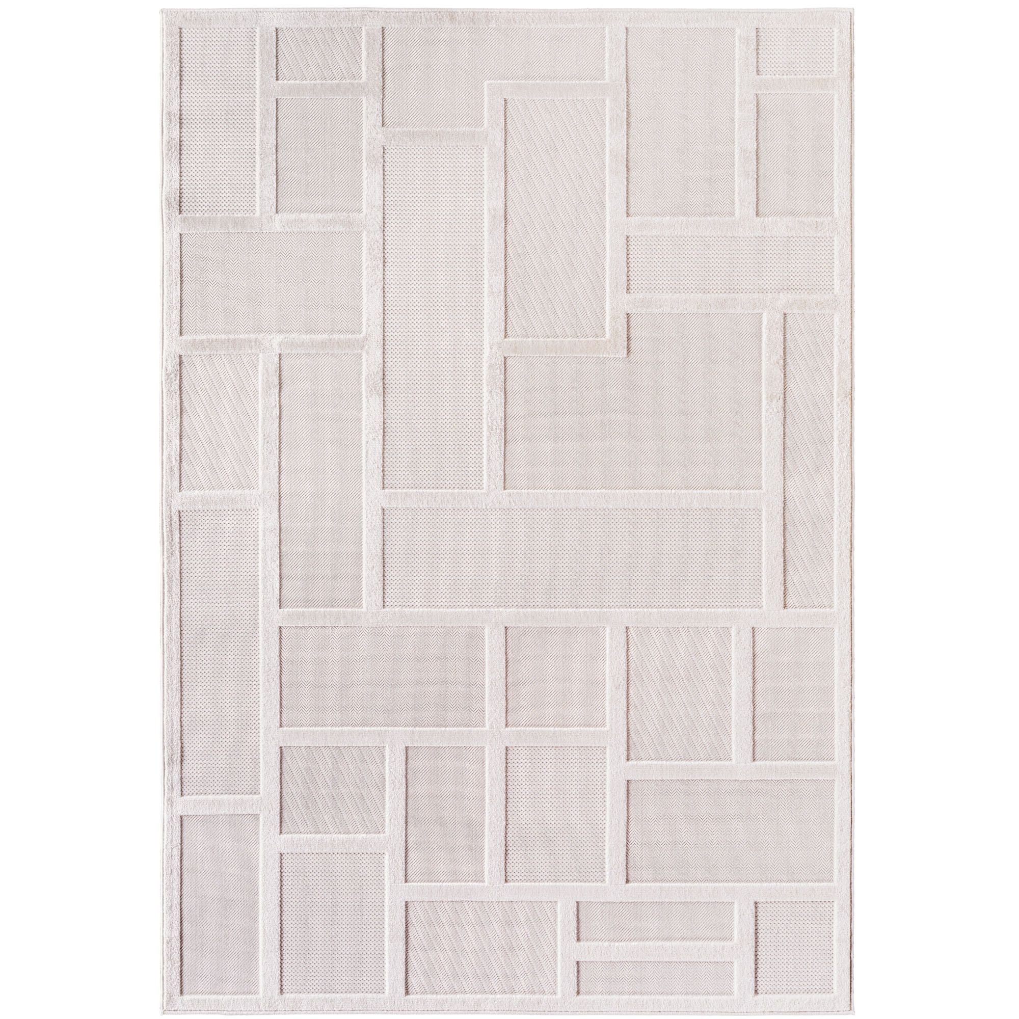 Doha Kurzflor Teppich Creme – 3D Blockdesign - Image 2