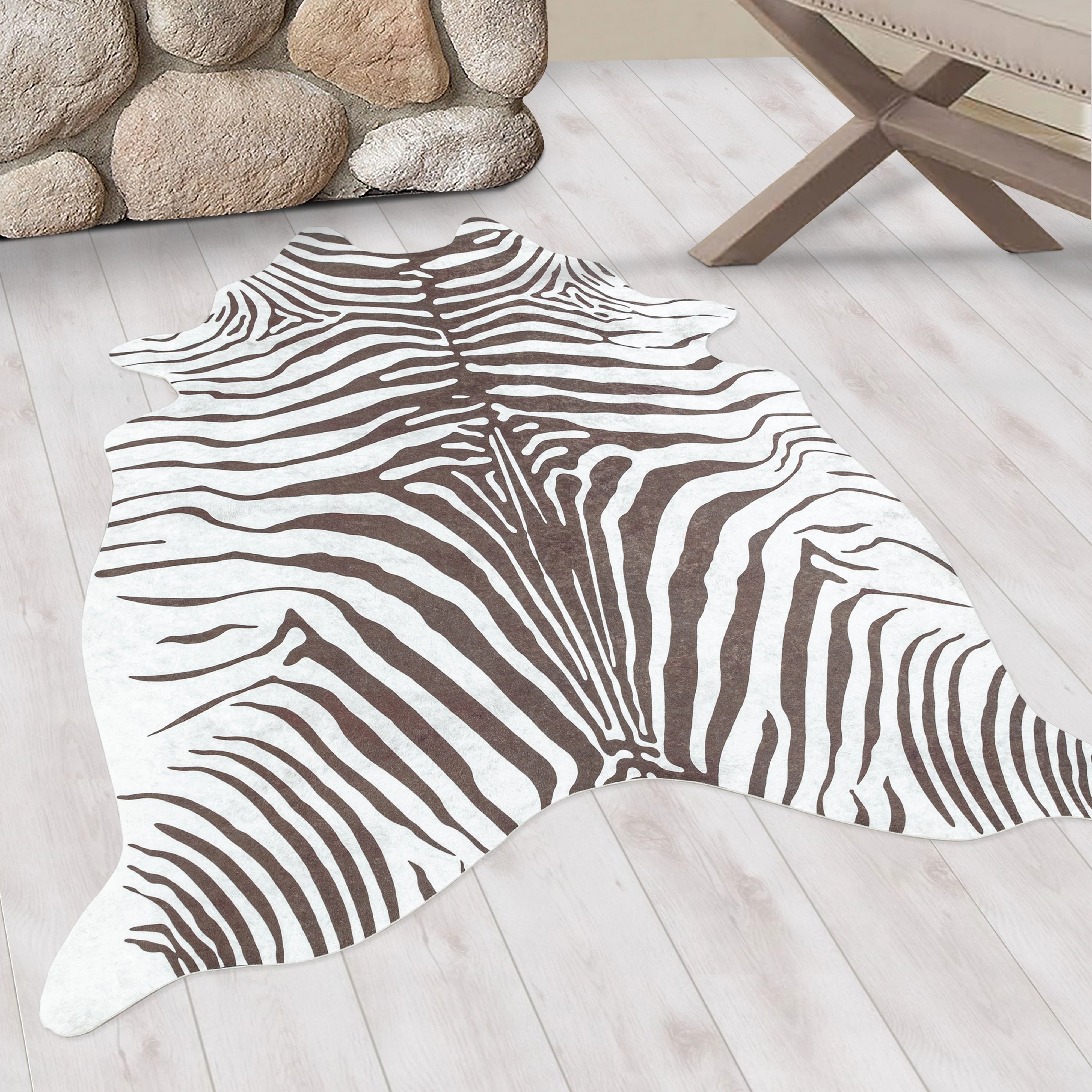Waschbarer Teppich, Tigerfell imitat, Farbe Braun, Teppich für Wohnzimmer, Rücken aus Wildleder