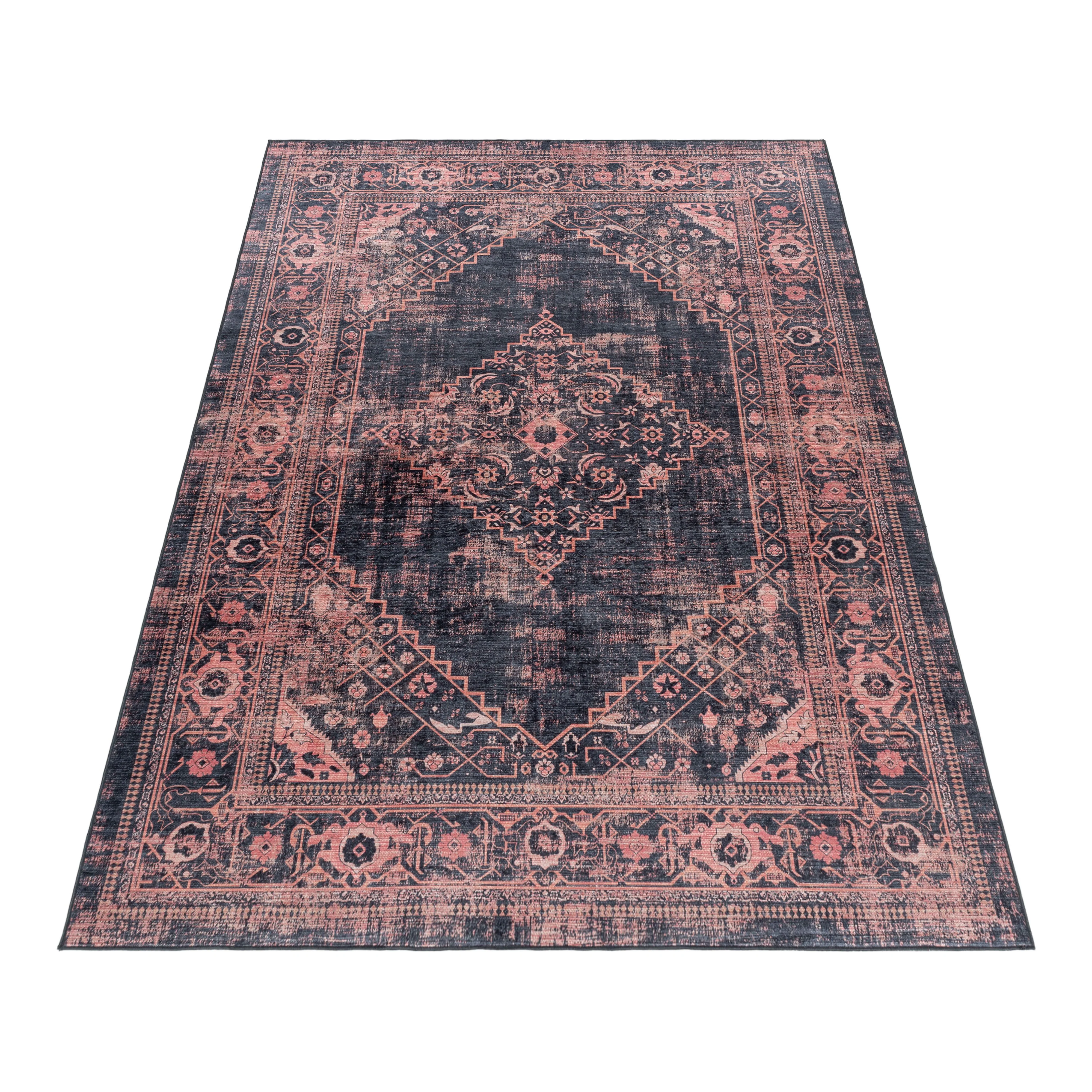 Waschbarer Teppich, Orientalisch Design, Farbe Rot, Teppich für Wohnzimmer, Rücken aus Canvas - Image 3