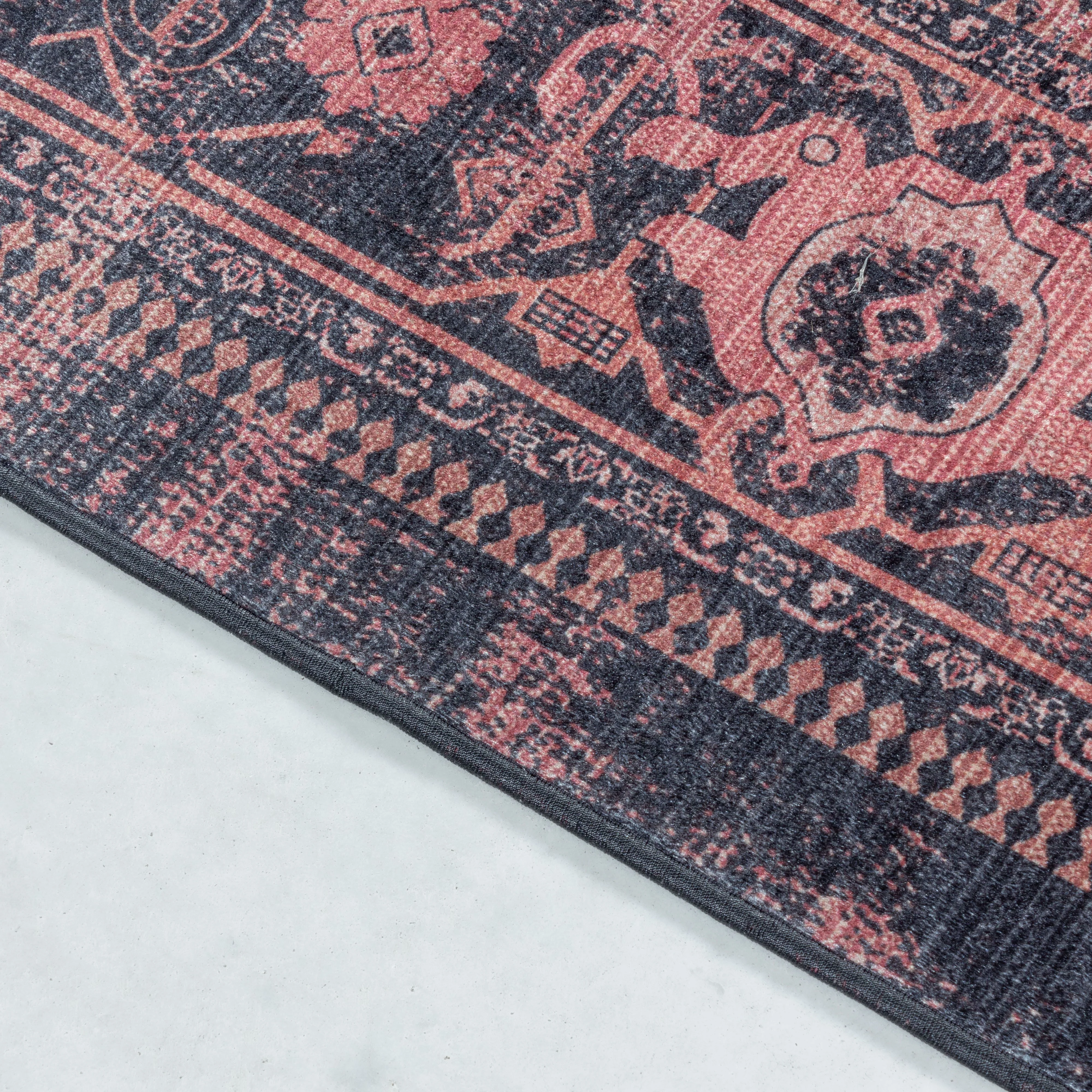 Waschbarer Teppich, Orientalisch Design, Farbe Rot, Teppich für Wohnzimmer, Rücken aus Canvas - Image 4