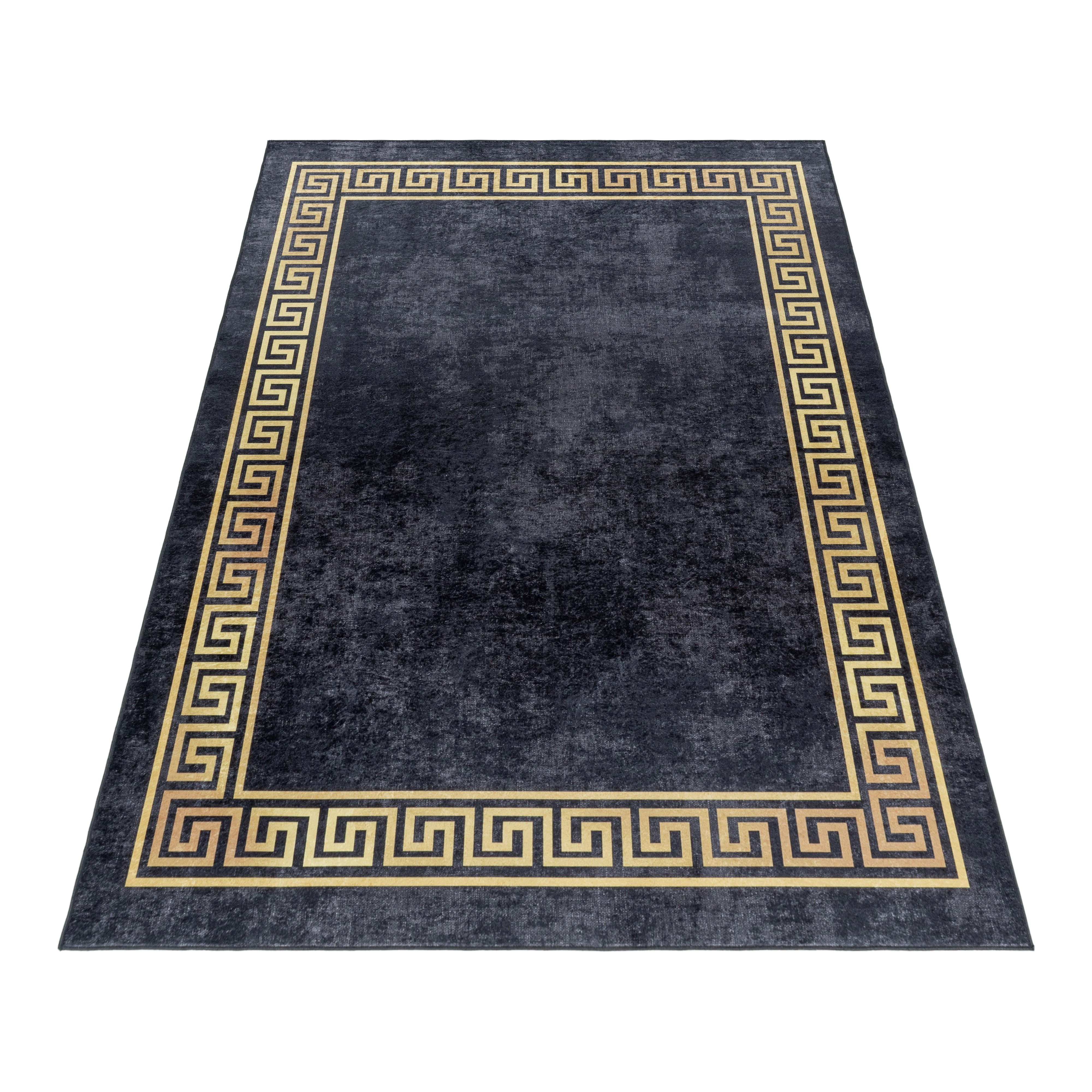 Waschbarer Teppich, Mäander-Design, Farbe Schwarz, Teppich für Wohnzimmer, Rücken aus Canvas - Image 3