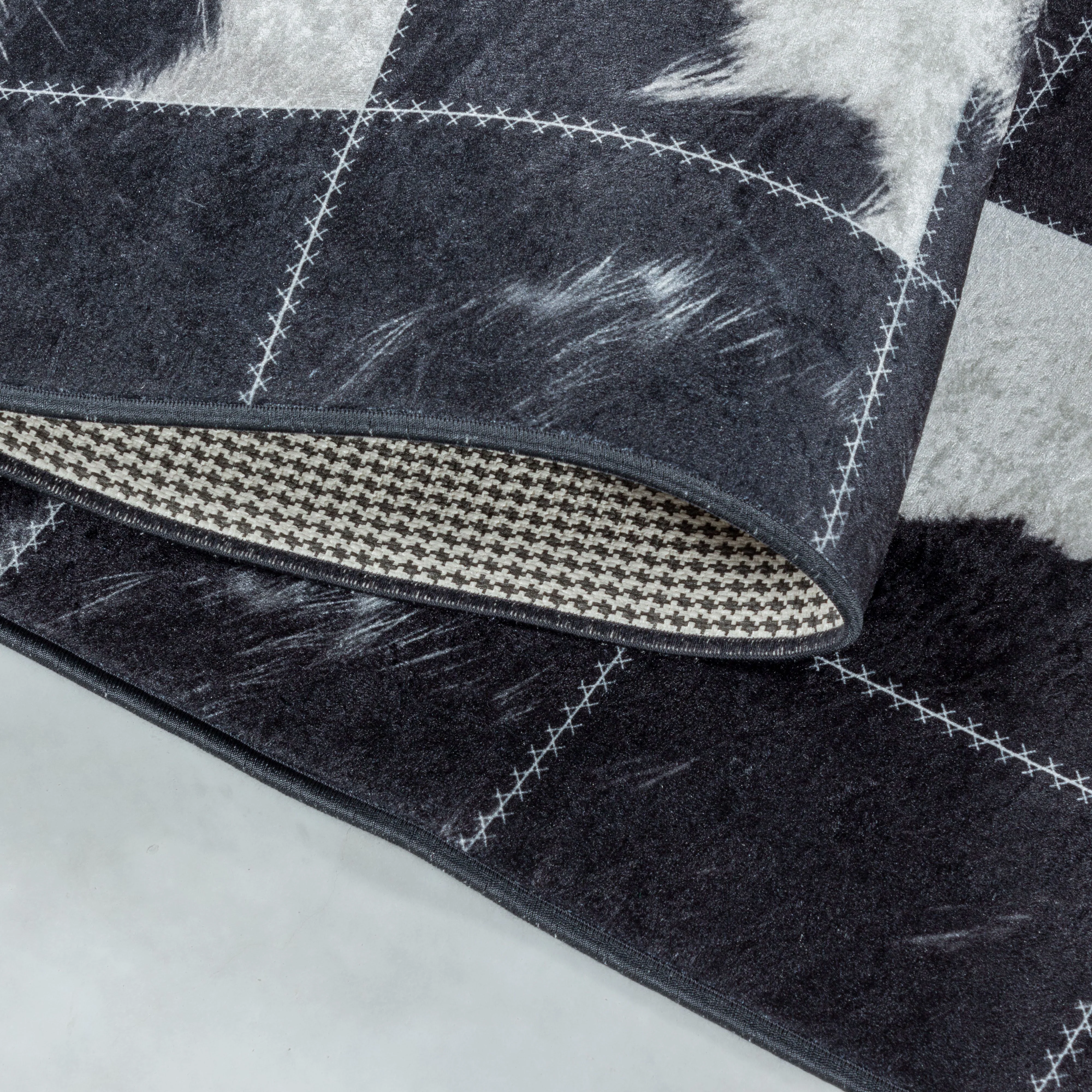 Waschbarer Teppich, Patchwork Design, Farbe Schwarz, Teppich für Wohnzimmer, Rücken aus Canvas - Image 5