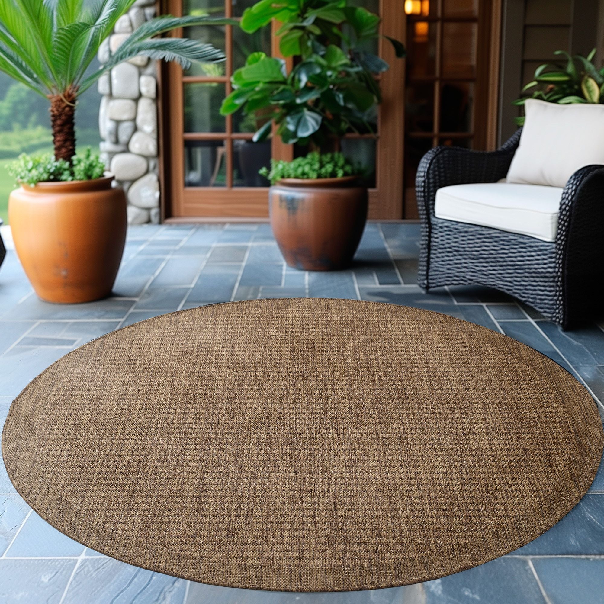 Outdoorteppiche, Unicolor, Farbe Braun, Teppich für Terasse-Balkon-Küche, Rücken aus Polypropylen - Image 3