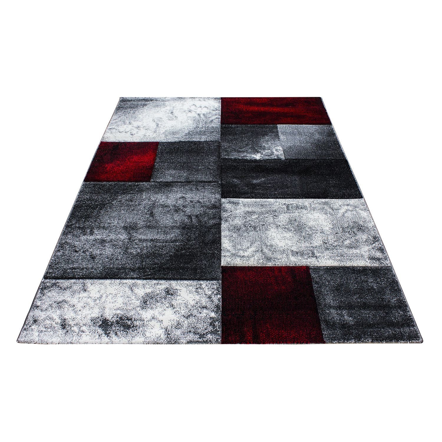Hawaii Geometrisch Karierter Kurzflorteppich in Rot-Grau - Image 3