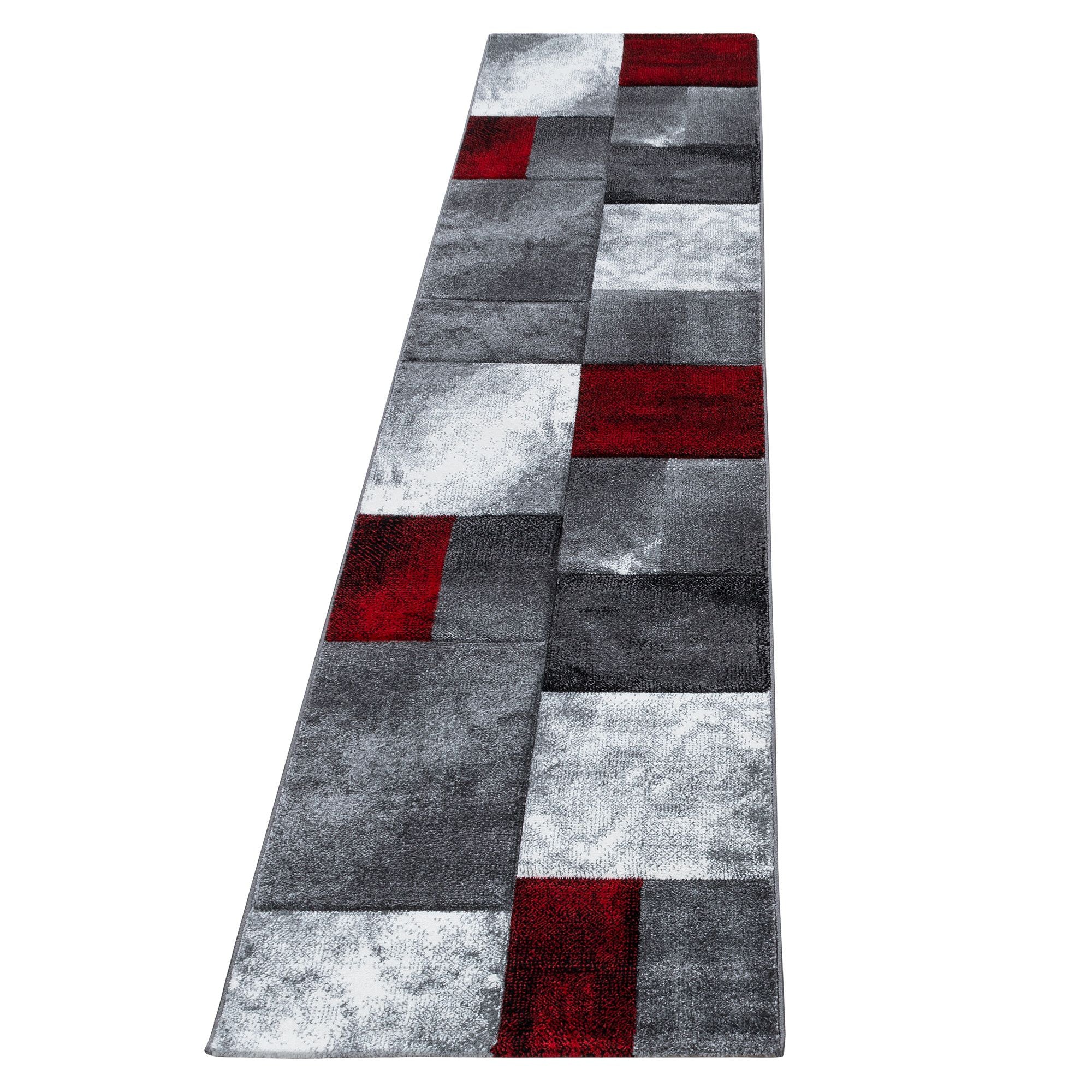 Hawaii Geometrisch Karierter Kurzflorteppich in Rot-Grau - Image 6
