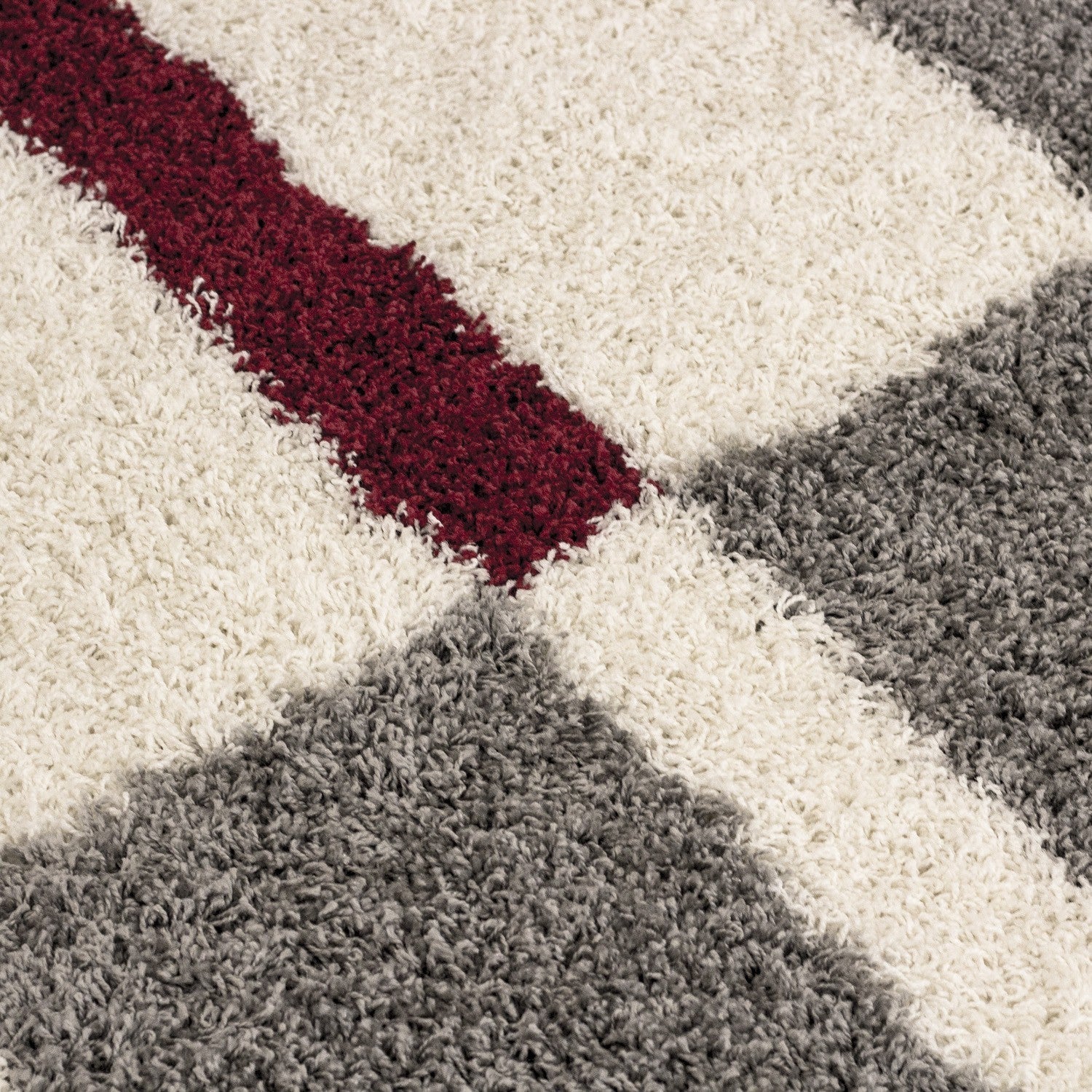 Hochflor Langflor Wohnzimmer Shaggy Teppich Florhöhe 3cm Grau-Weiss-Rot - Image 4