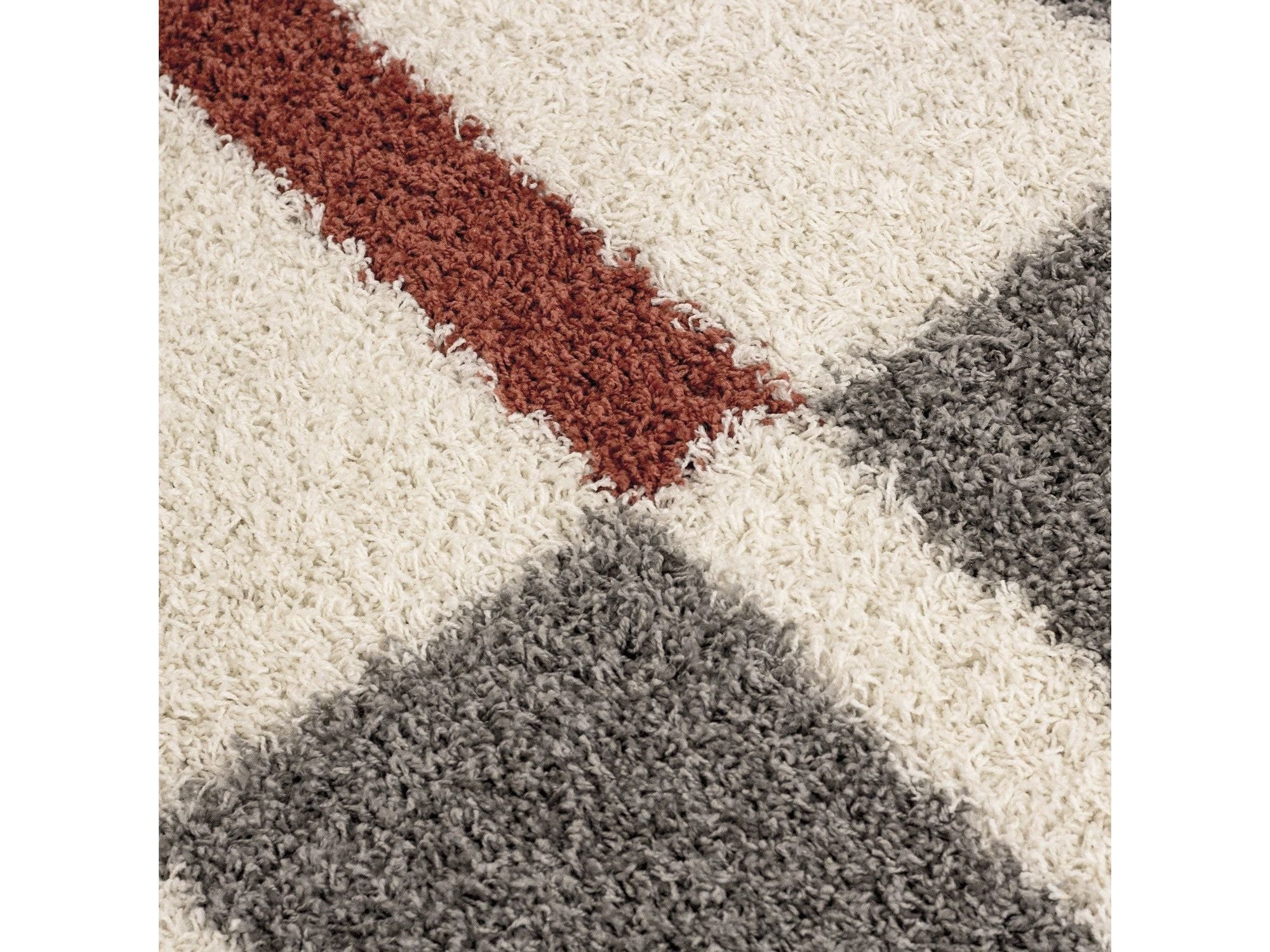 Hochflor Langflor Wohnzimmer Shaggy Teppich Florhöhe 3cm Grau-Weiss-Terrakotta - Image 4