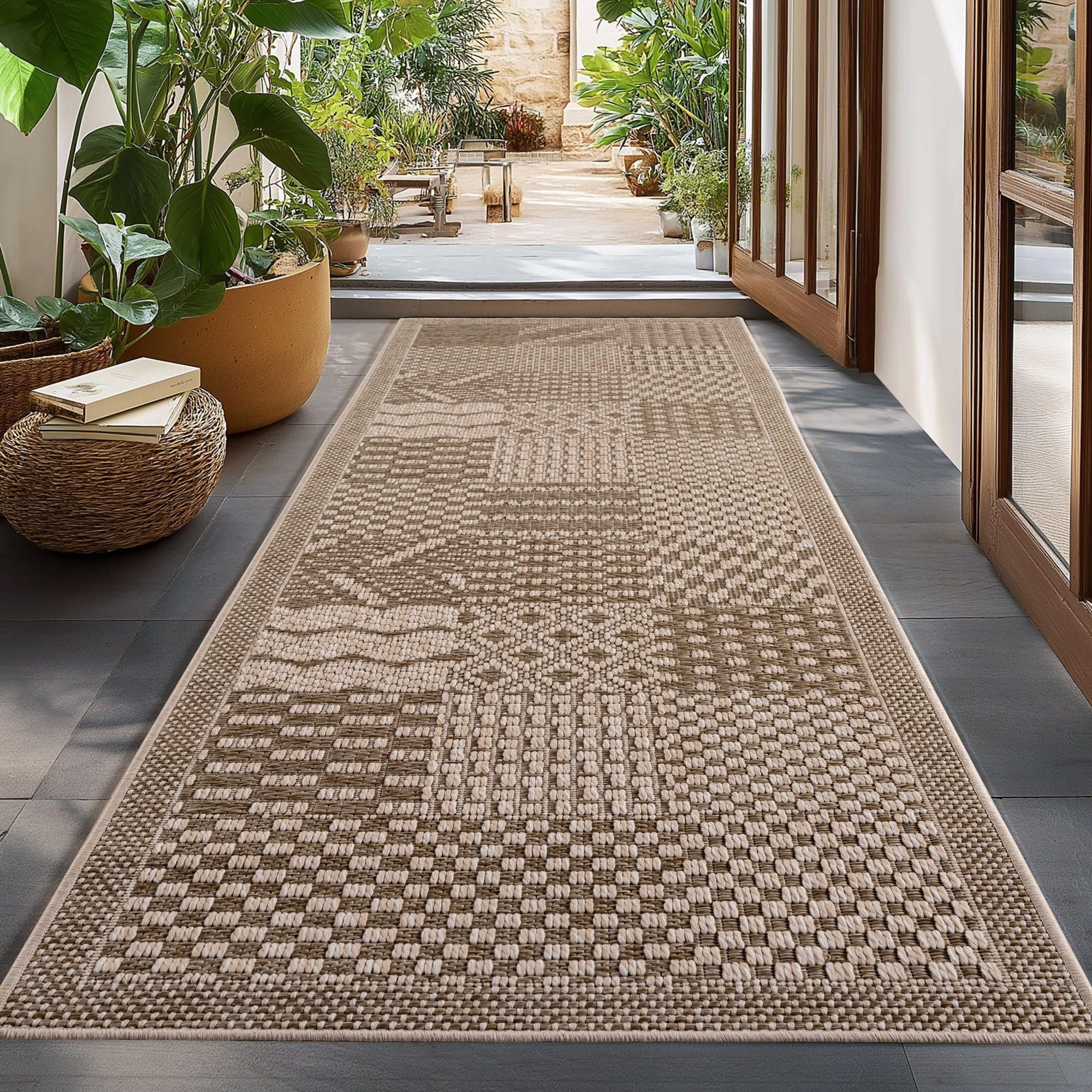 Ibiza In- & Outdoorteppich Läufer Beige – Boho Uni