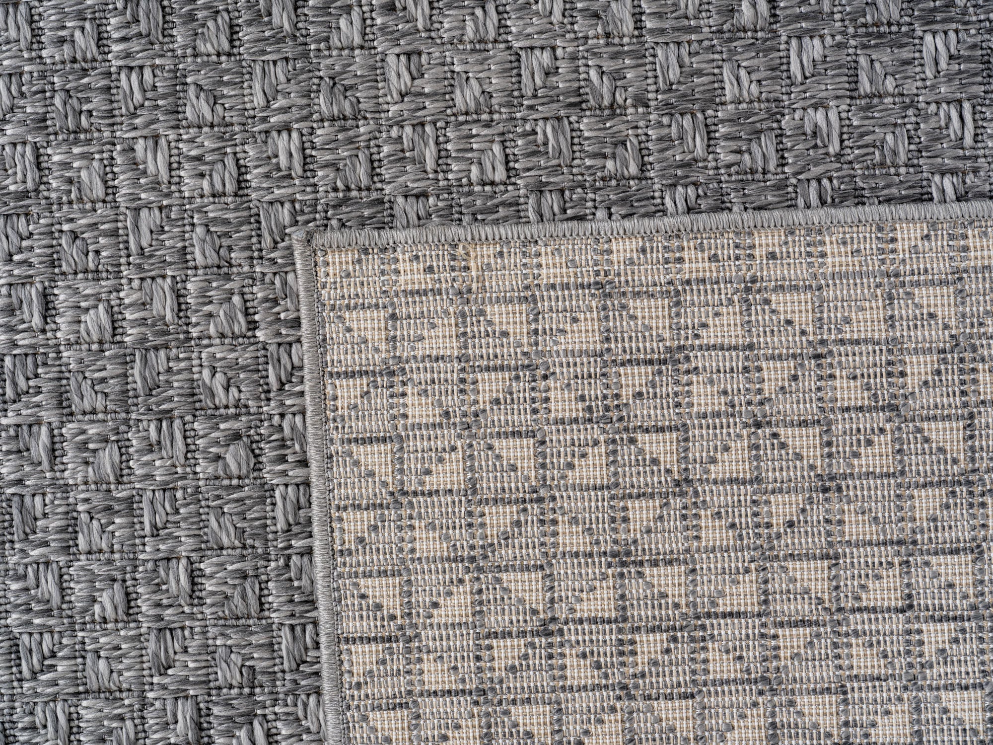 In- & Outdoor Teppich Läufer: Karo Design in Grau - Image 3