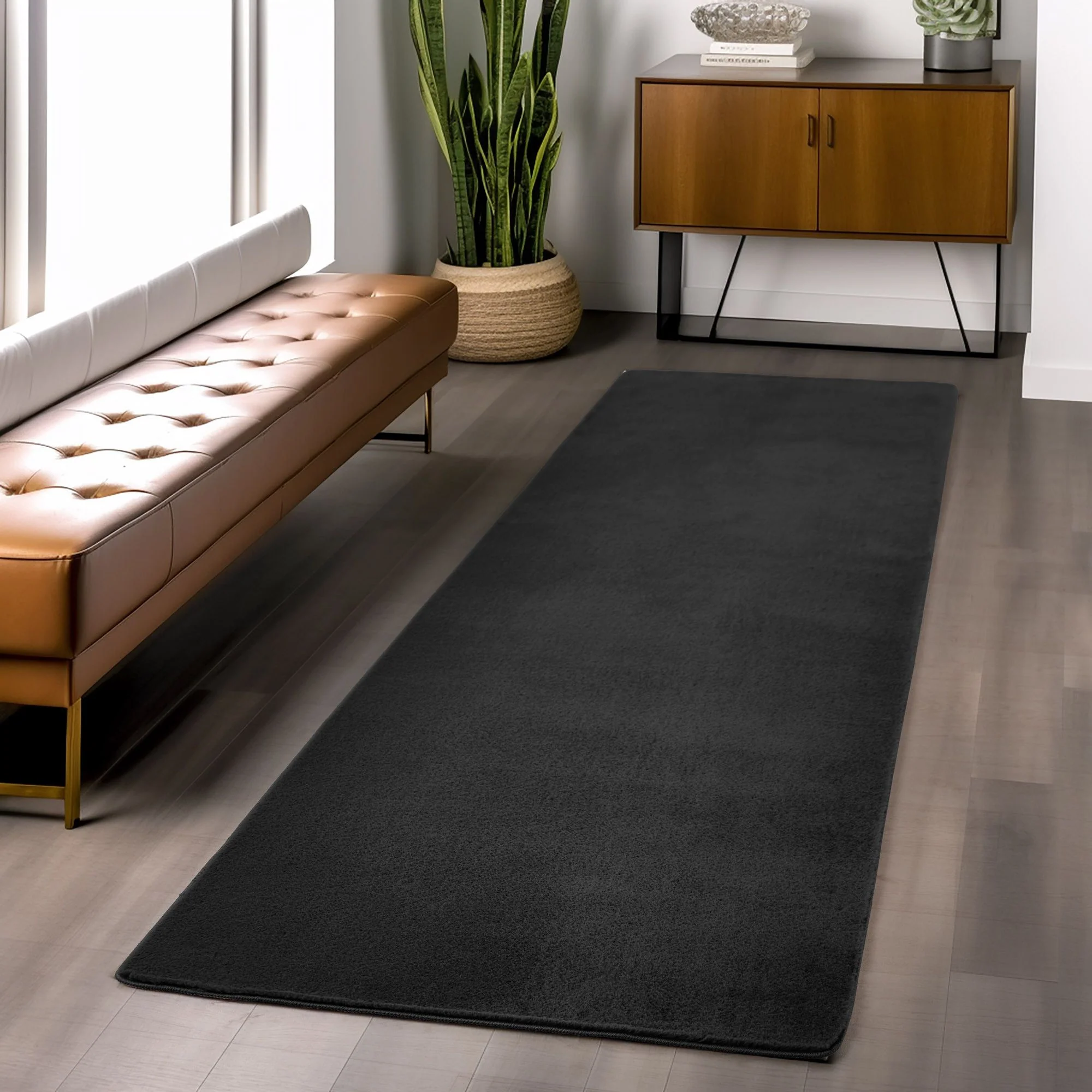 Läufer Teppich Schwarz 6x1 cm – Waschbarer Kurzflorteppicheteppiche, rutschfest & weich, modernes einfarbiges Design für Schlafzimmer, Küche & Flur - Image 6