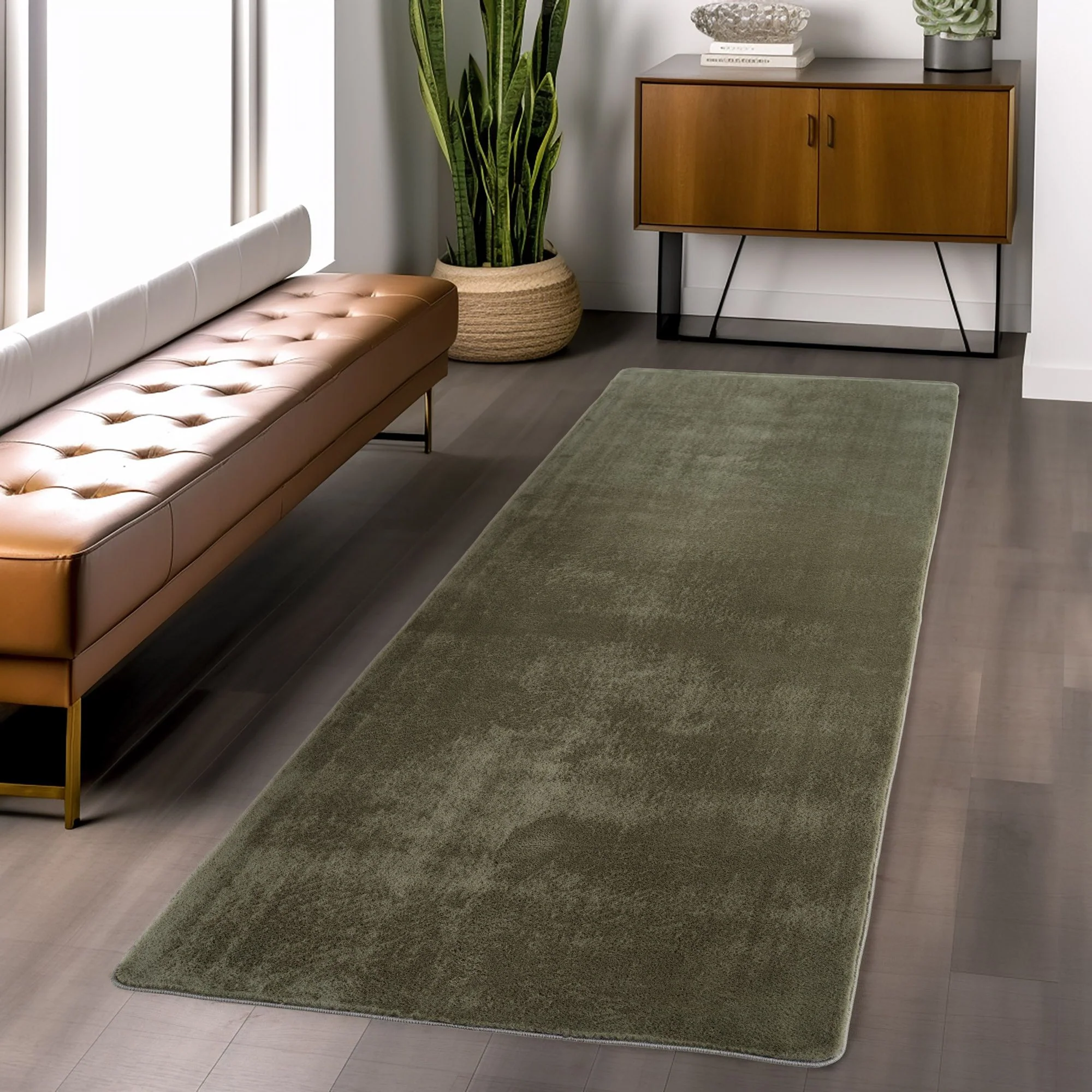 Läufer Teppich Grün 6x1 cm – Waschbarer Kurzflorteppicheteppiche, rutschfest & weich, modernes einfarbiges Design für Schlafzimmer, Küche & Flur - Image 6