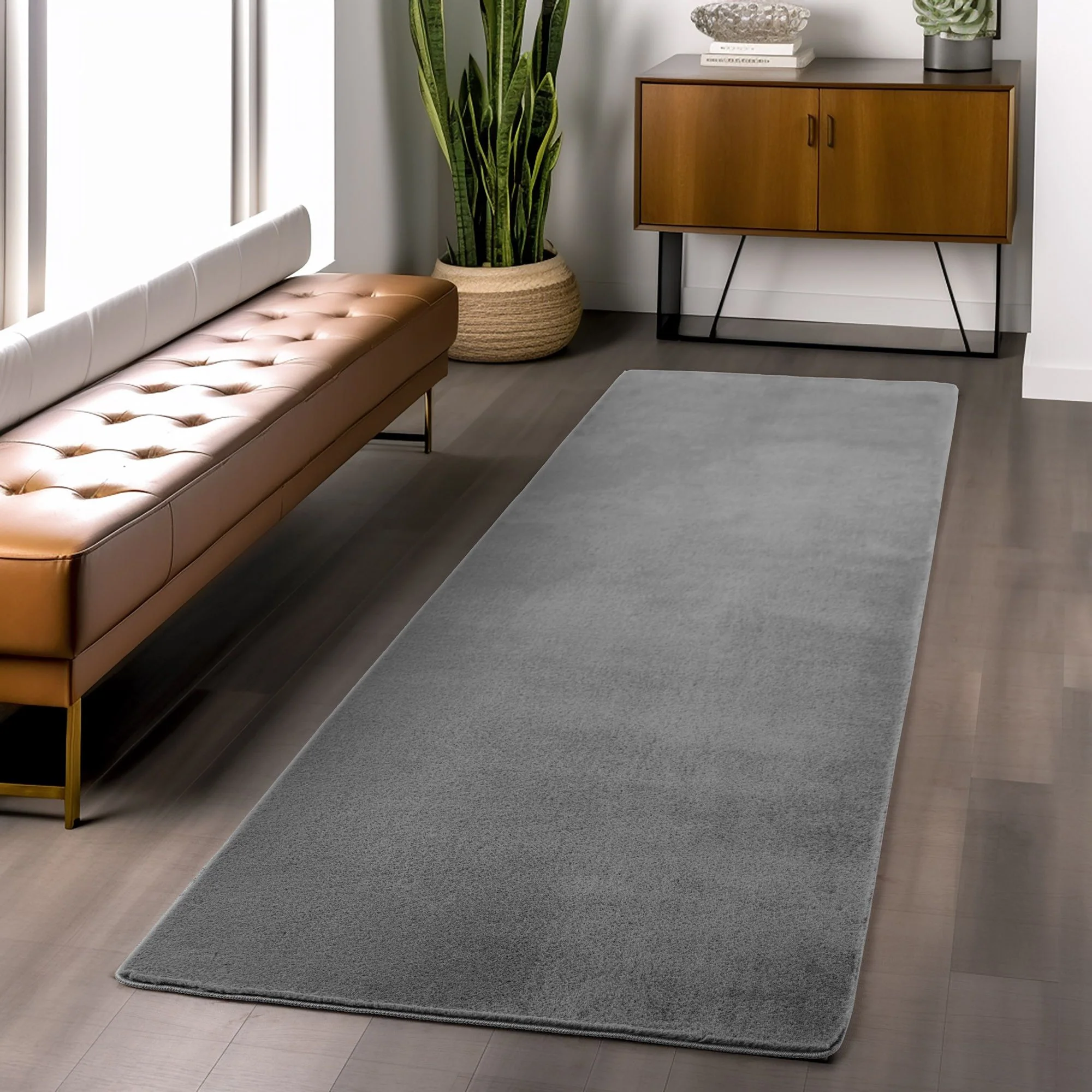 Läufer Teppich Grau 6x1 cm – Waschbarer Kurzflorteppicheteppiche, rutschfest & weich, modernes einfarbiges Design für Schlafzimmer, Küche & Flur - Image 6