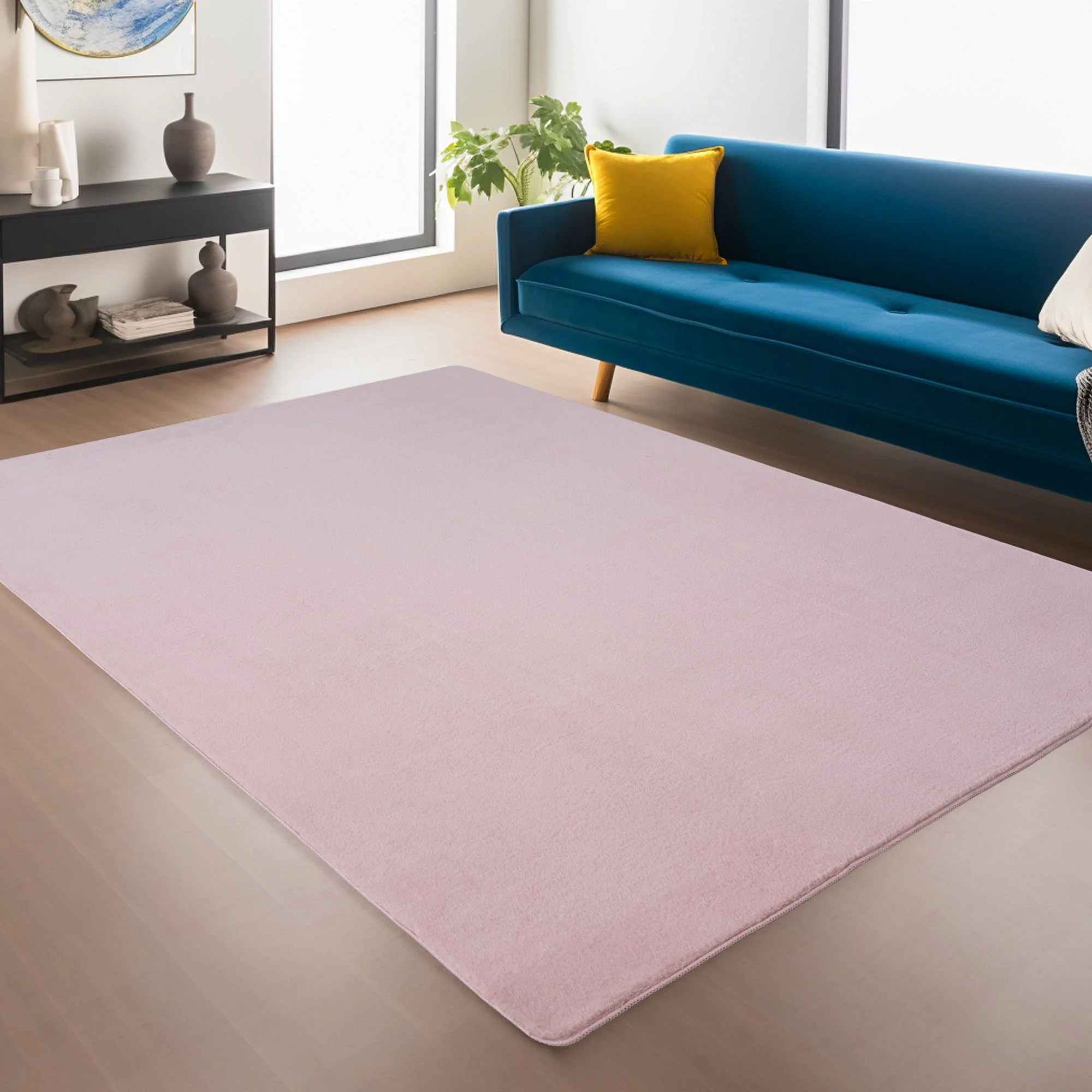 Läufer Teppich Rosa 6x1 cm – Waschbarer Kurzflorteppicheteppiche, rutschfest & weich, modernes einfarbiges Design für Schlafzimmer, Küche & Flur