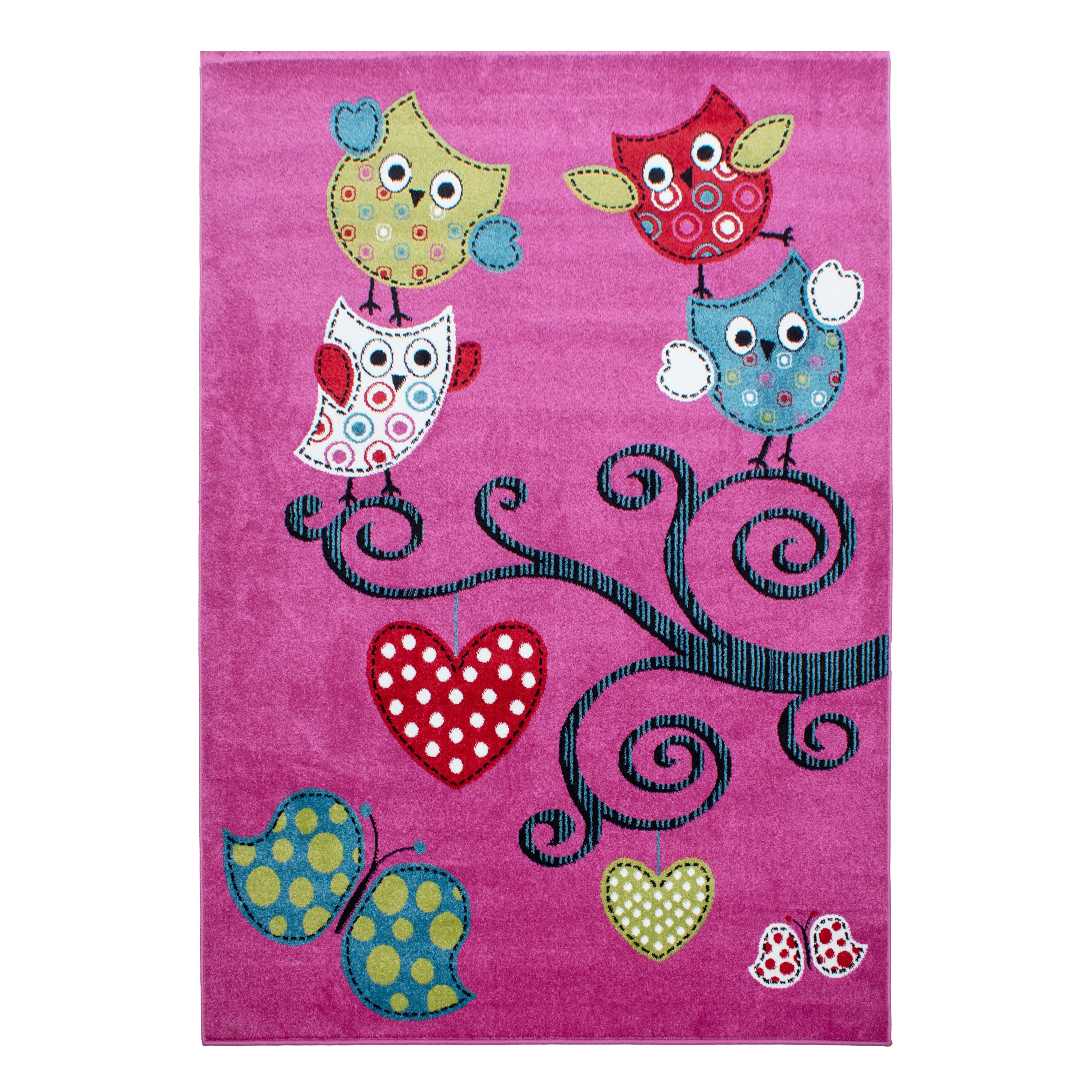 Kinderteppiche, Eulen-Design, Farbe Violett, Teppich für Kinderzimmer, Rücken aus Jute - Image 2