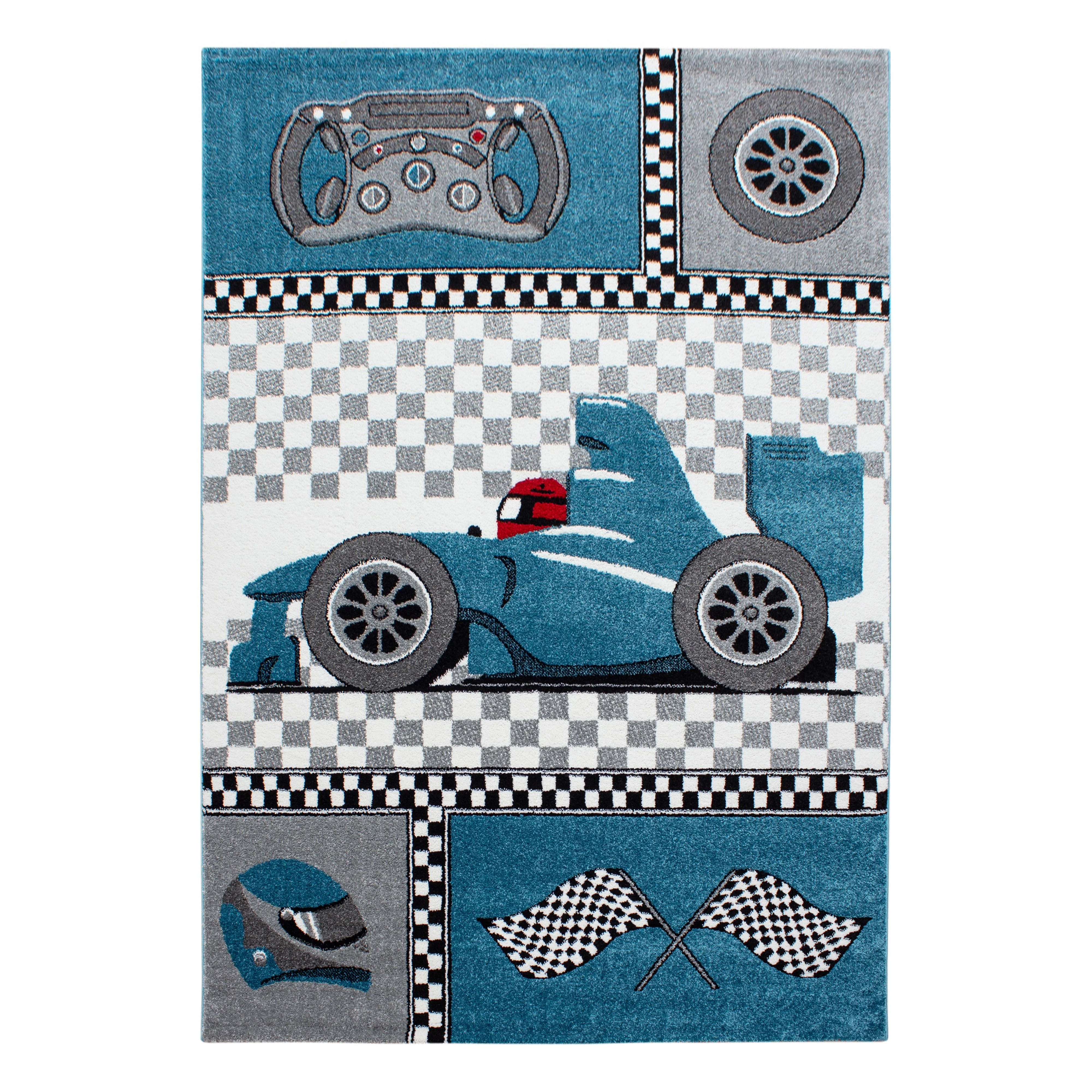Kinderteppiche, Rennwagen, Farbe Blau, Teppich für Kinderzimmer, Rücken aus Jute - Image 2