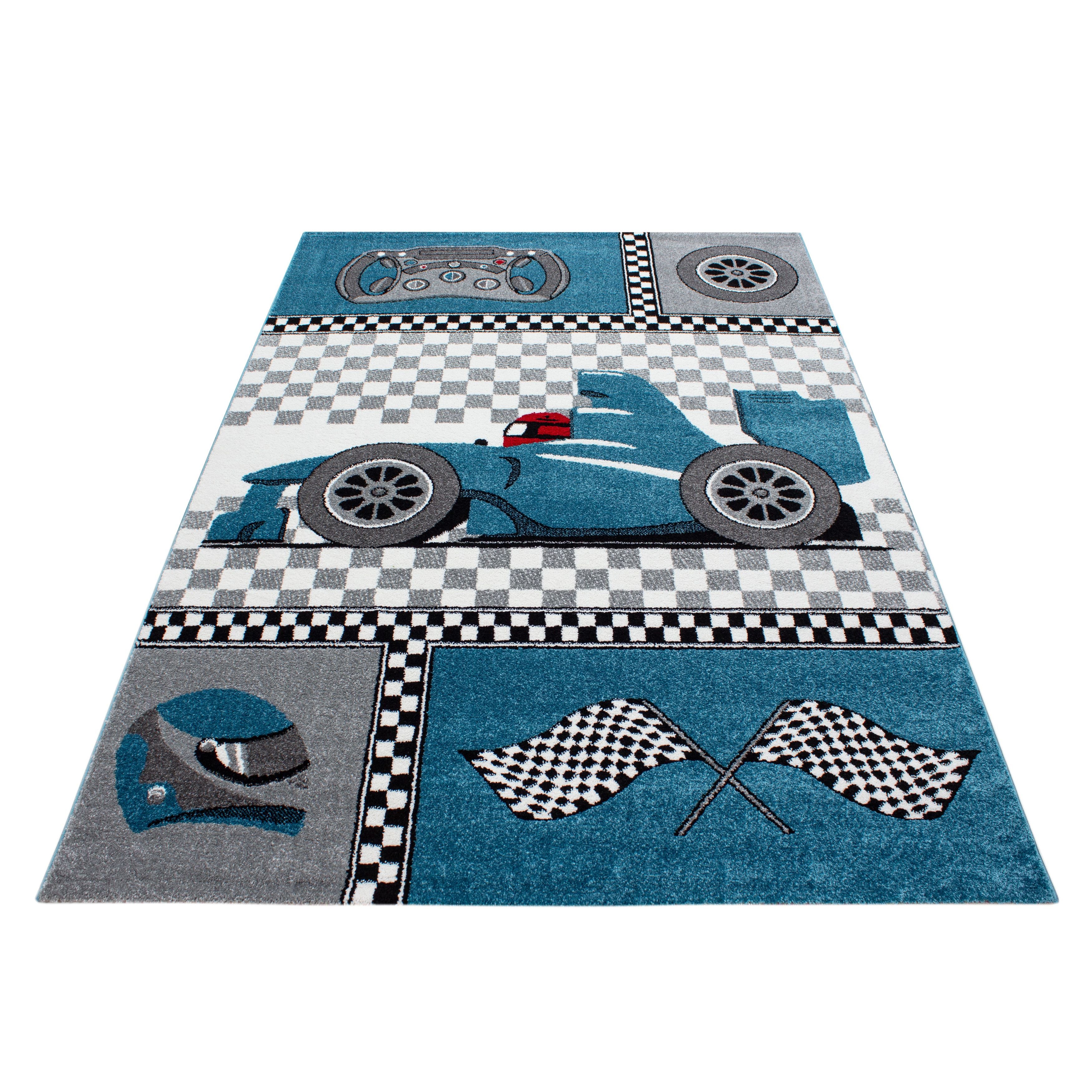 Kinderteppiche, Rennwagen, Farbe Blau, Teppich für Kinderzimmer, Rücken aus Jute - Image 3