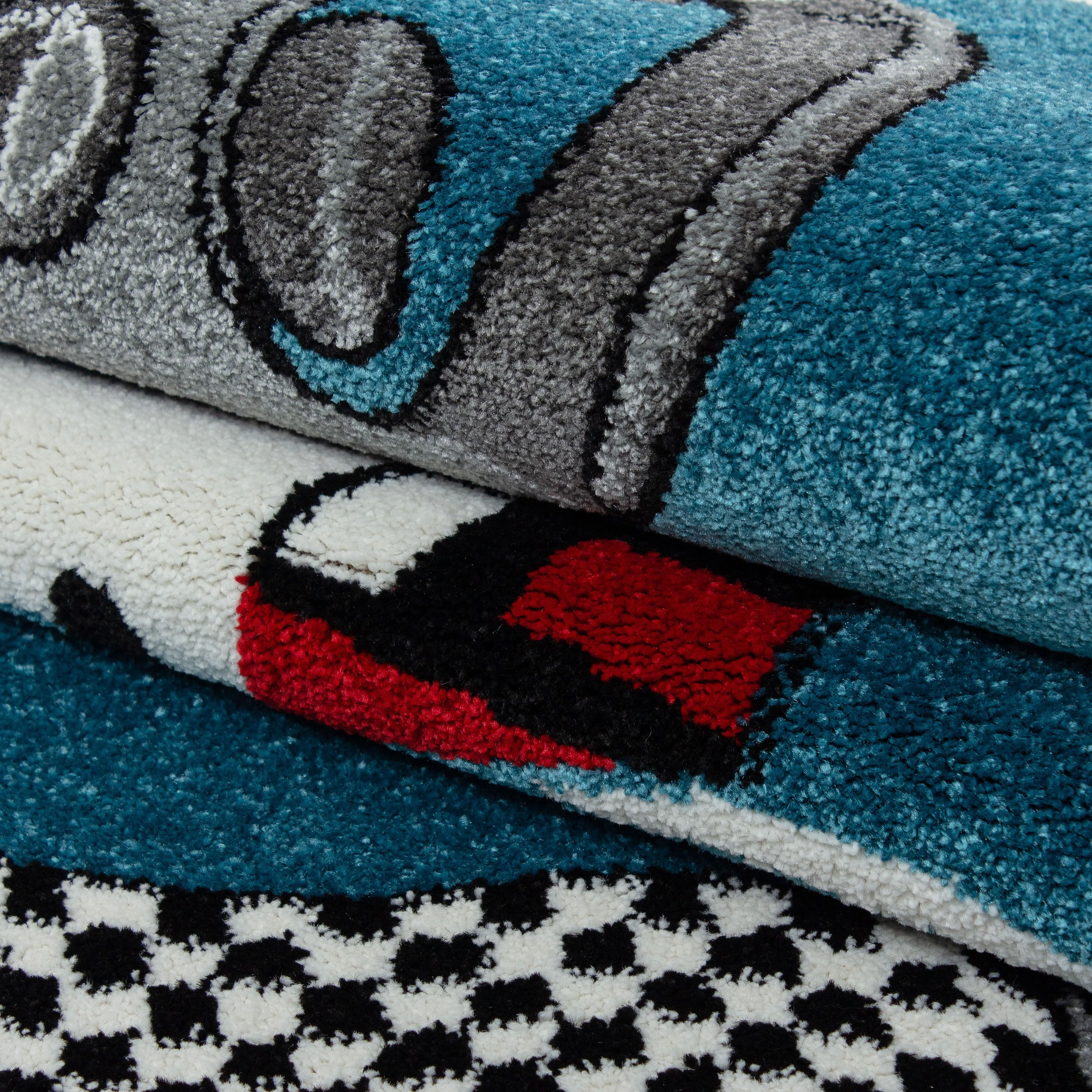 Kinderteppiche, Rennwagen, Farbe Blau, Teppich für Kinderzimmer, Rücken aus Jute - Image 6