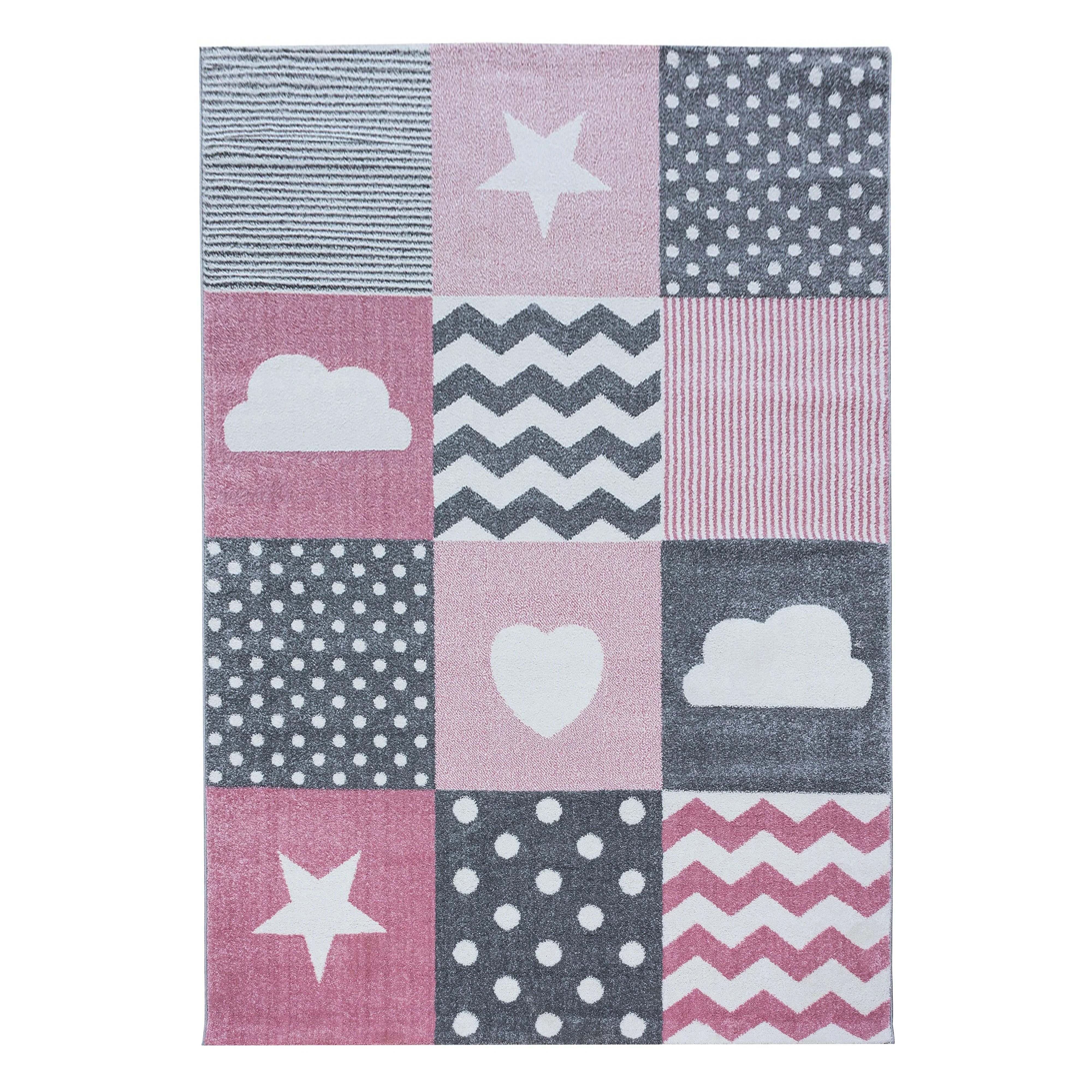 Kinderteppiche, Herz- und Stern Design, Farbe Pink, Teppich für Kinderzimmer, Rücken aus Jute - Image 2
