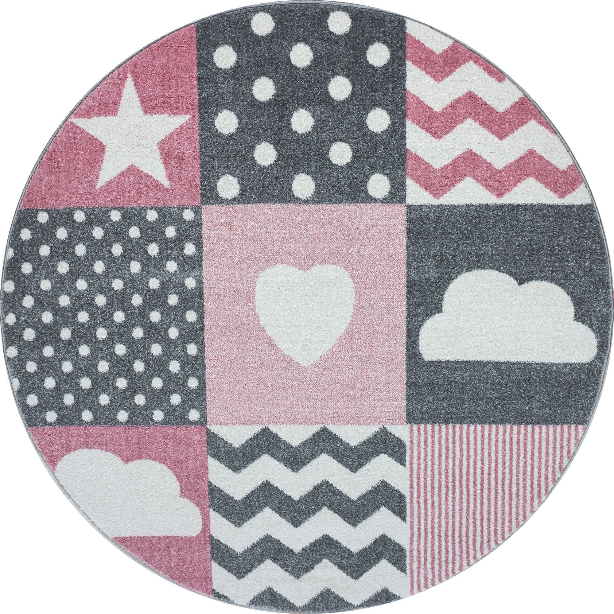 Kinderteppiche, Herz- und Stern Design, Farbe Pink, Teppich für Kinderzimmer, Rücken aus Jute - Image 7