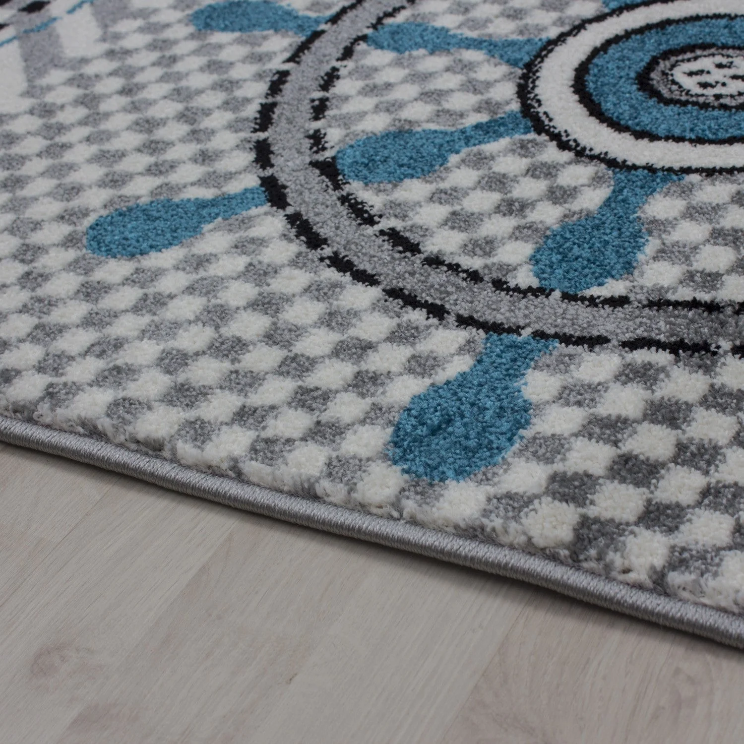 Kinderteppich Kinderzimmer Pirat Muster Kurzflor Pflegeleicht Grau Blau Weiss - Image 2
