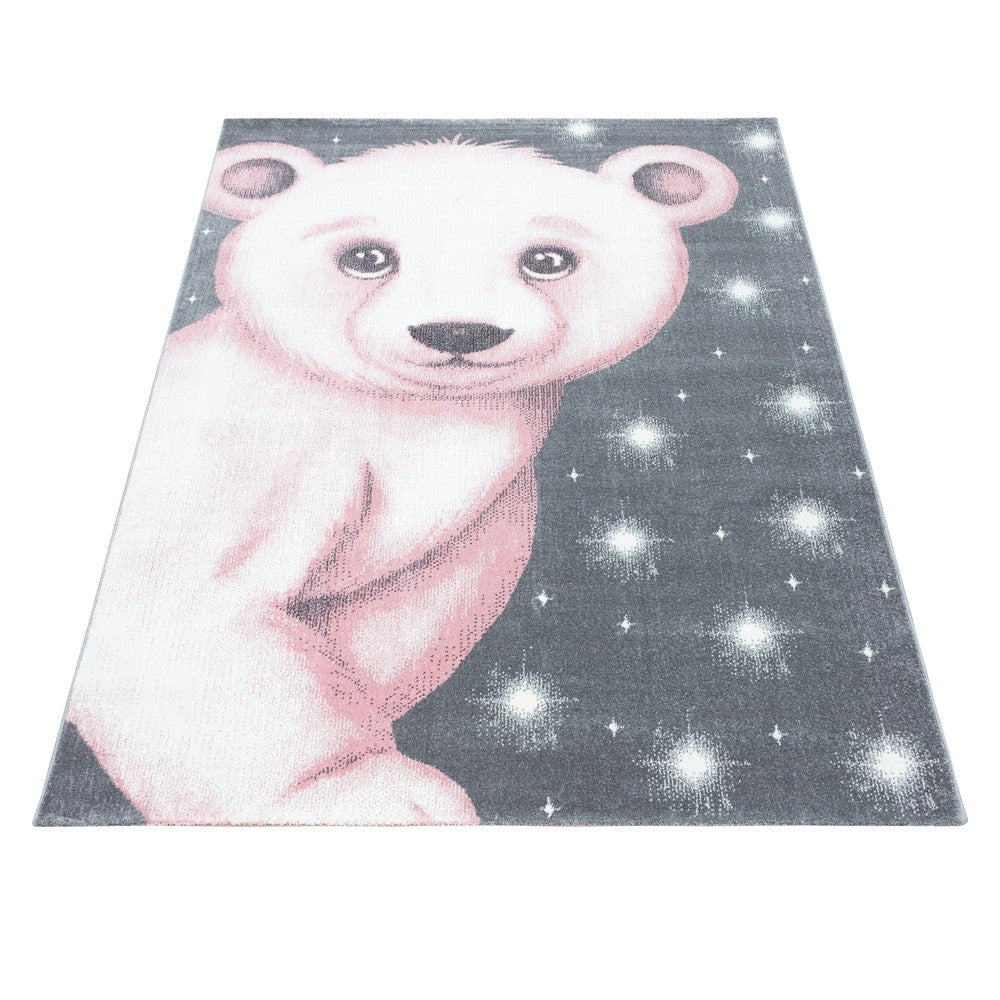 Kinderteppich Kinderzimmer süßes Bärenmotiv Pink Grau Weiß Farben - Image 2