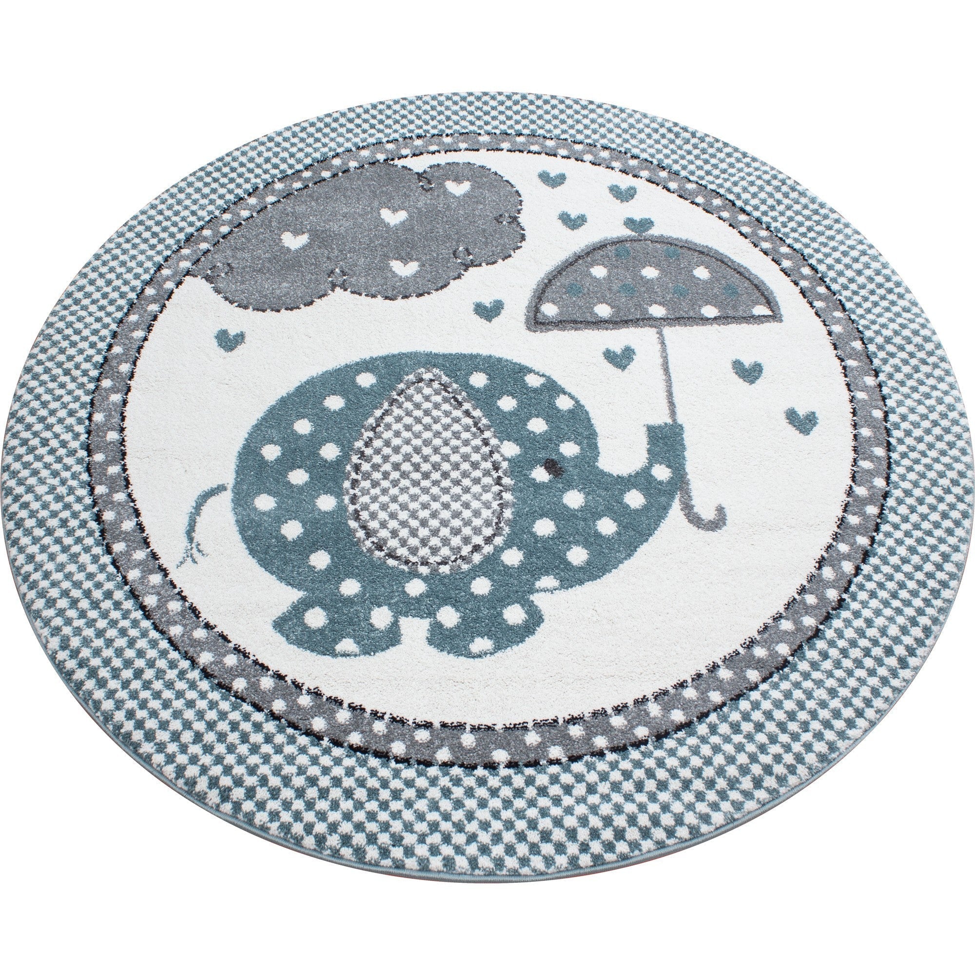 Kinderteppich Kinderzimmer Teppich Elefant Herzregen Grau-Weiß-Blau - Image 6