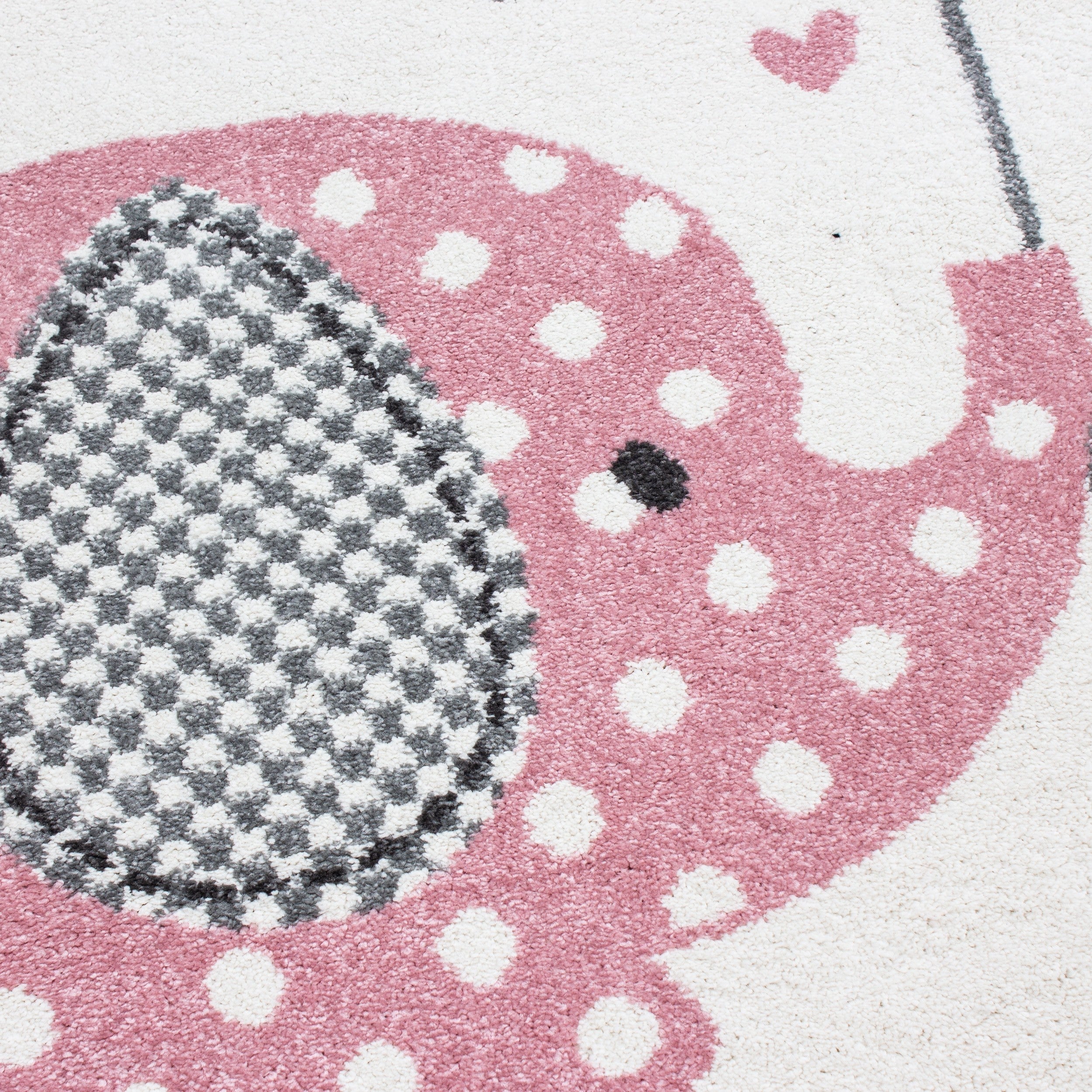 Kinderteppich Kinderzimmer Teppich Elefant Herzregen Grau-Weiß-Pink - Image 3