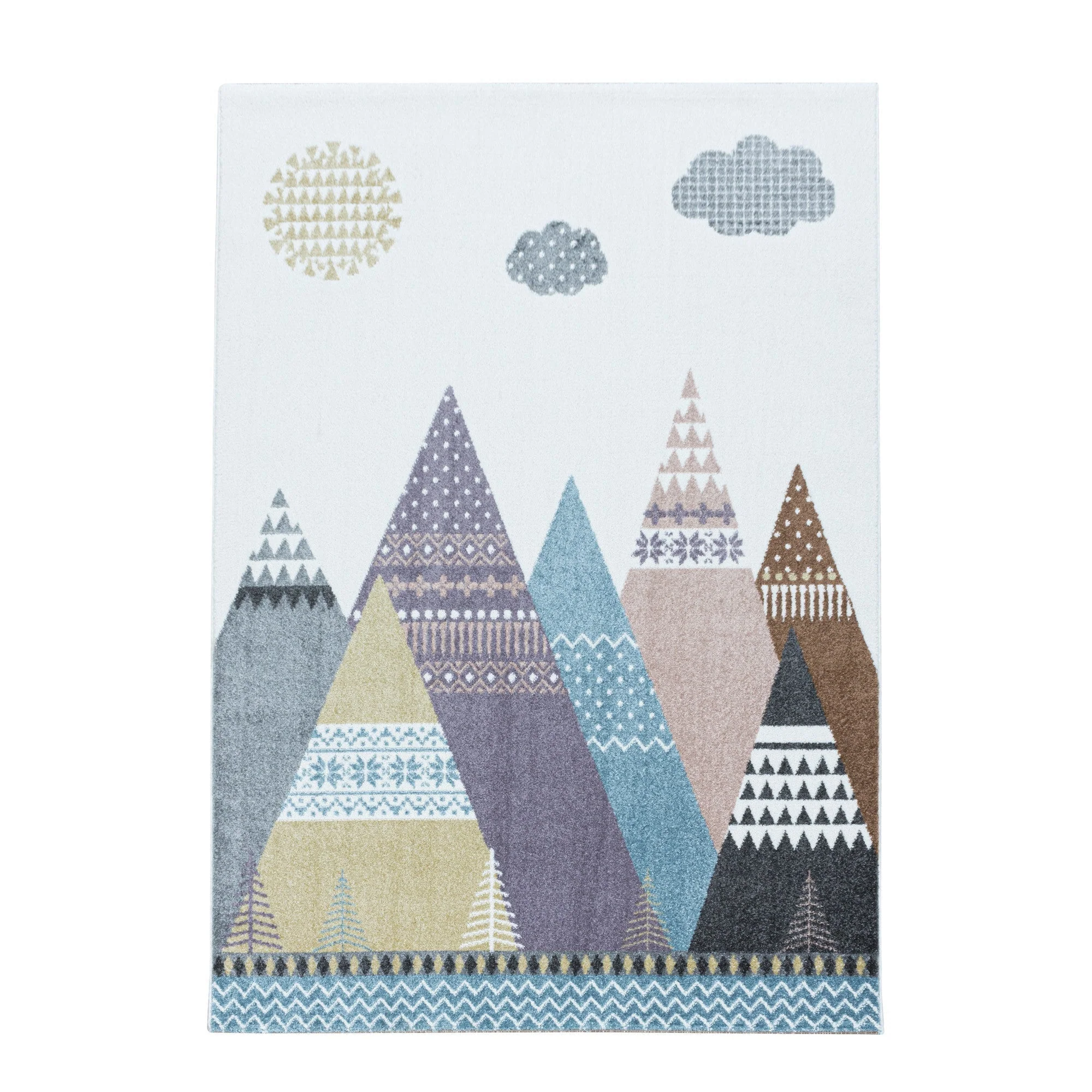 Kinderteppich Kurzflor Teppich Kinderzimmer Bunte Berge Wolken Mehrfarbig - Image 2