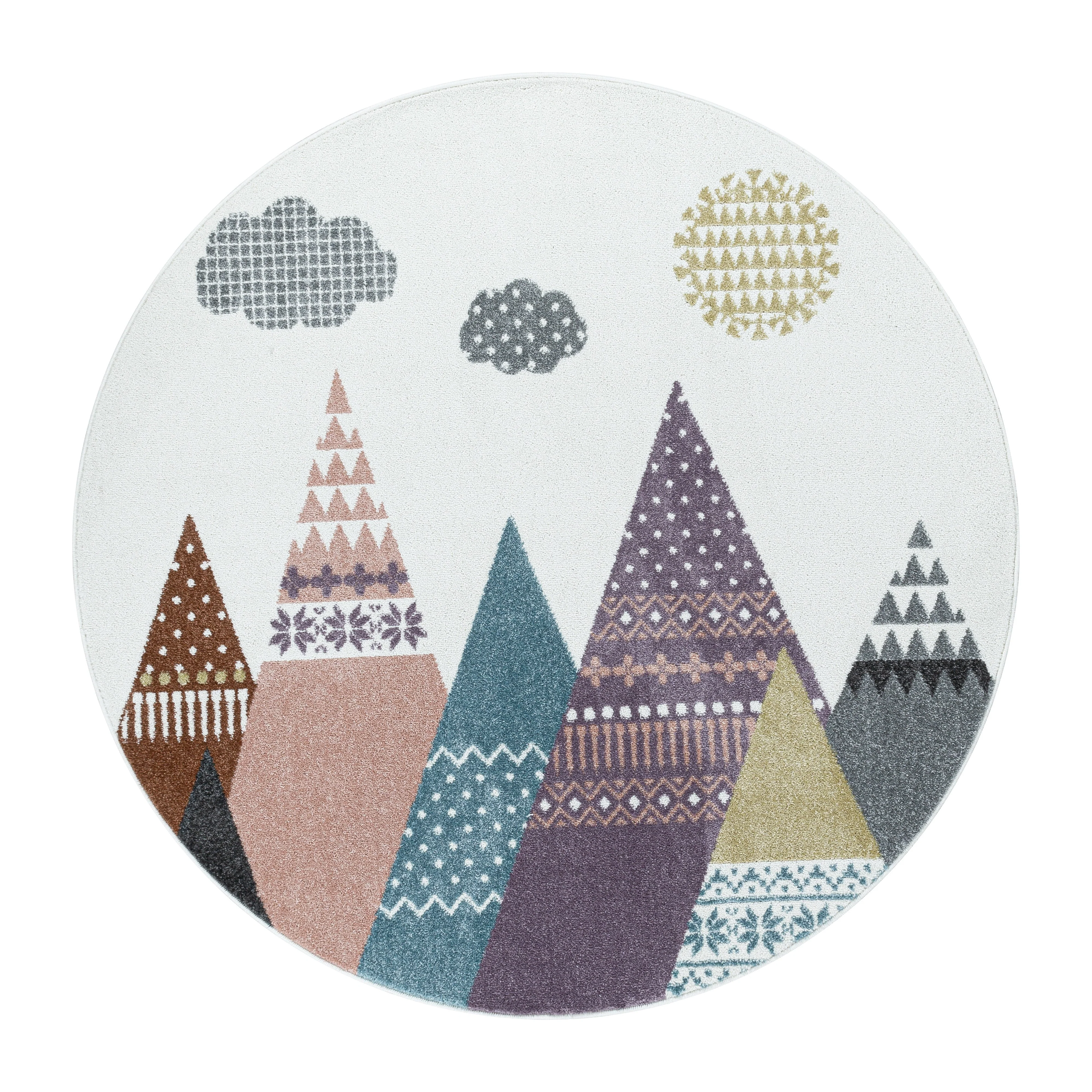Kinderteppich Kurzflor Teppich Kinderzimmer Bunte Berge Wolken Mehrfarbig - Image 4