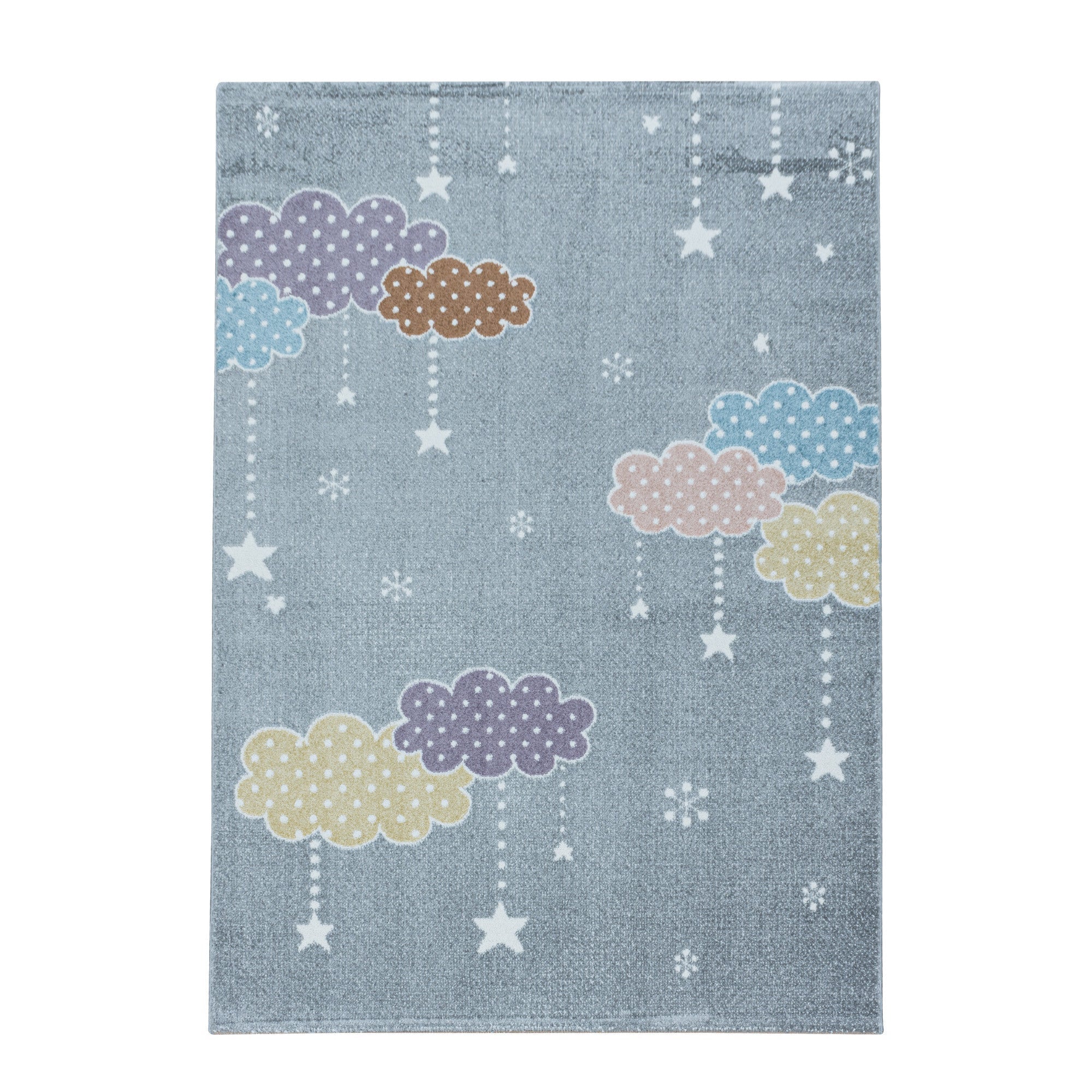 inderteppich Kurzflor mit Wolken & Sternen – Grau - Image 2