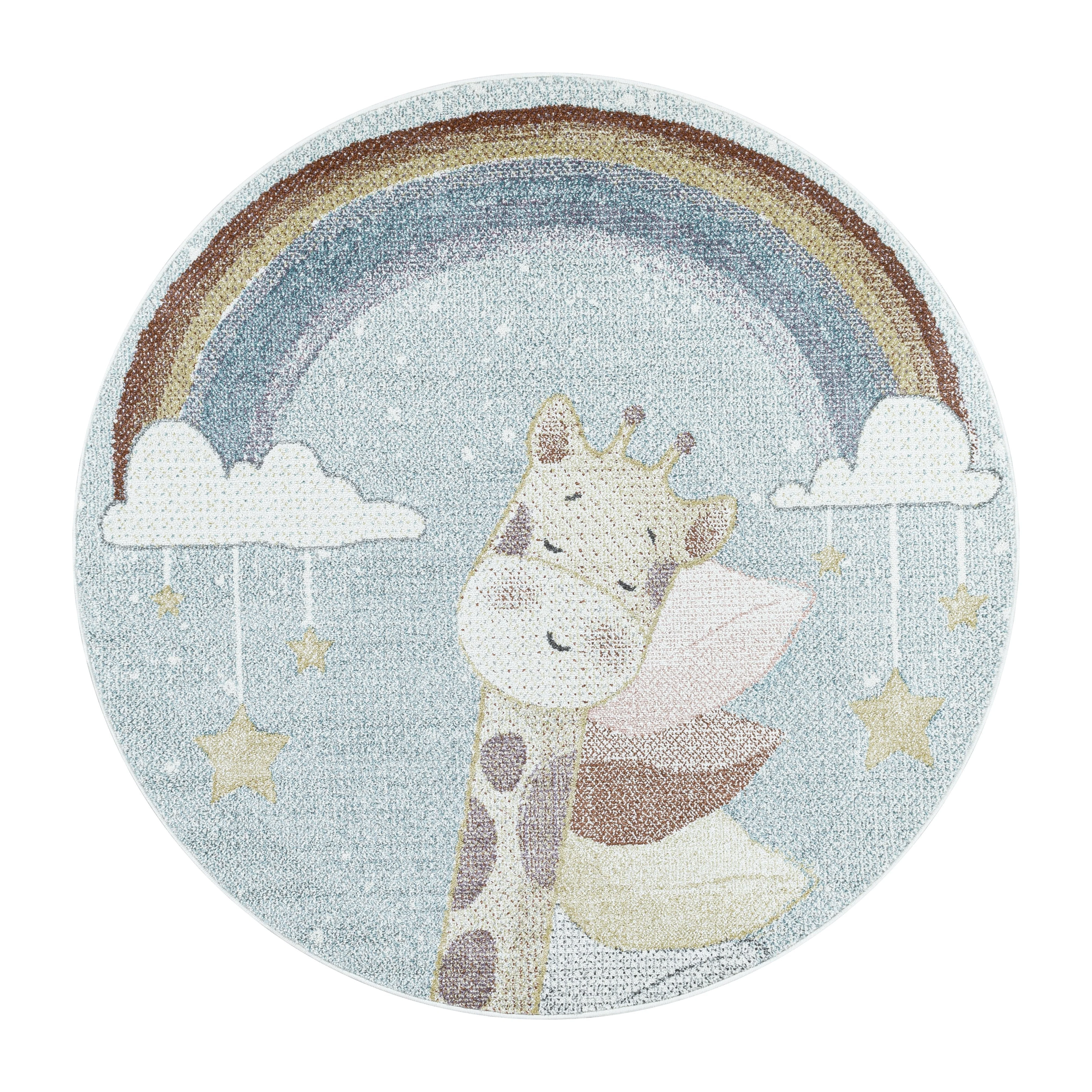 Kinderteppich Kurzflor Teppich Kinderzimmer Regenbogen Giraffe Weich Blau - Image 4