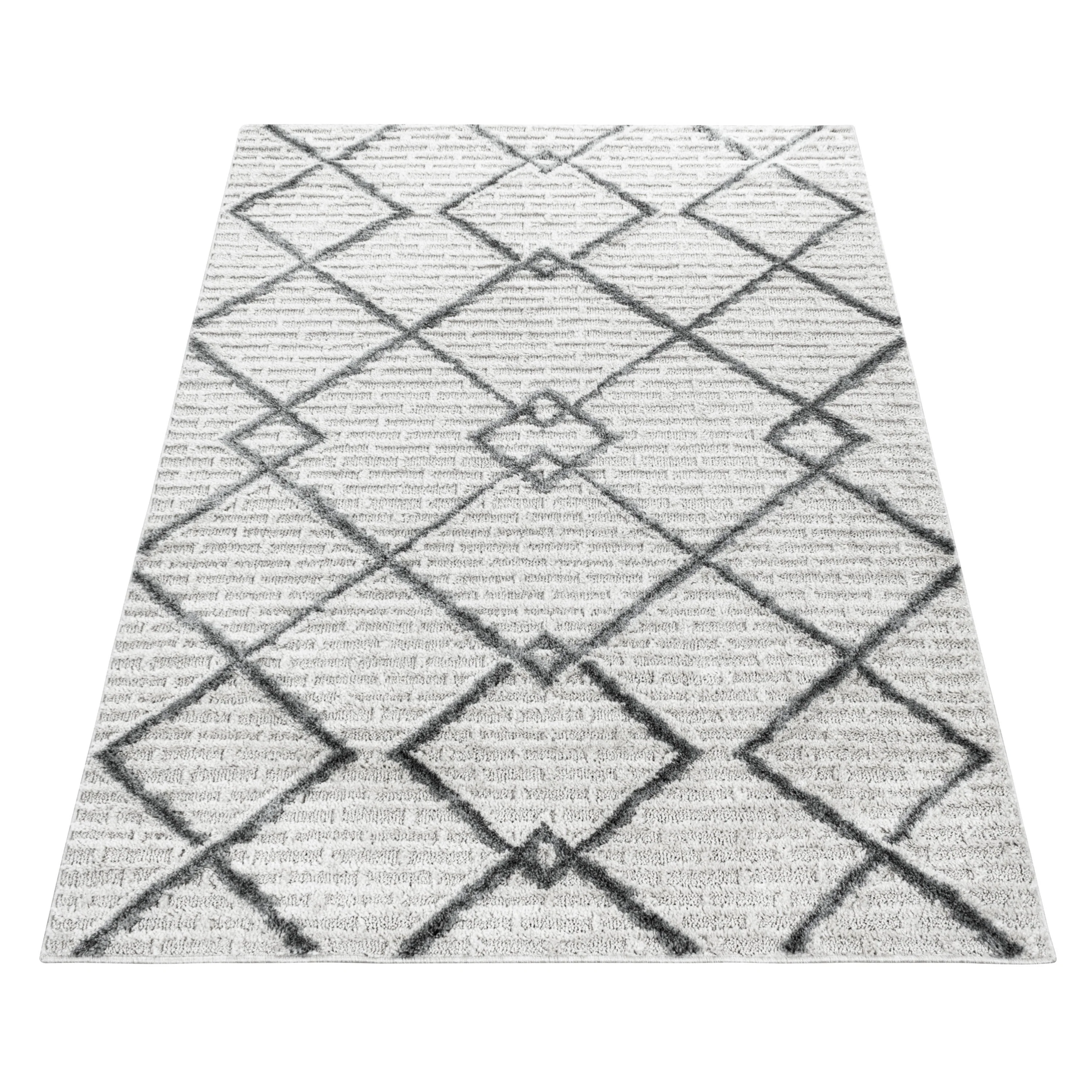 Kurzflor Design Teppich MIA Looped Flor Gitter Muster Abstrakt Creme - Image 3