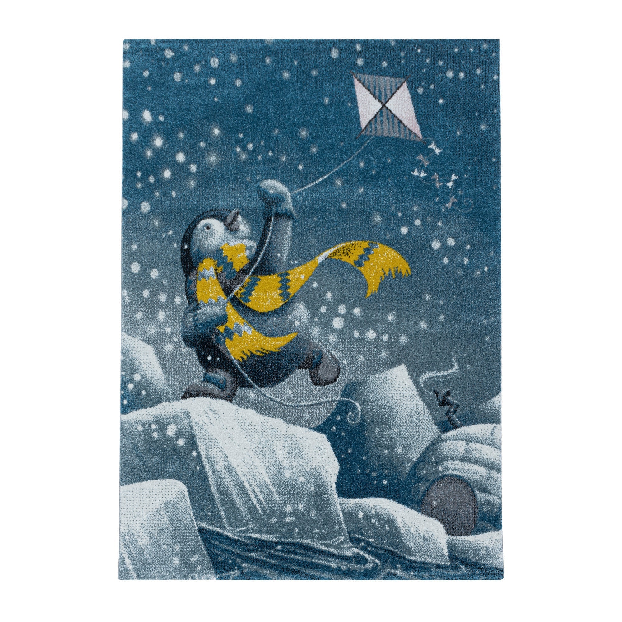 Kurzflor Kinderteppich Design Blau Pinguin Iglu Kinderzimmerteppich Weich - Image 2