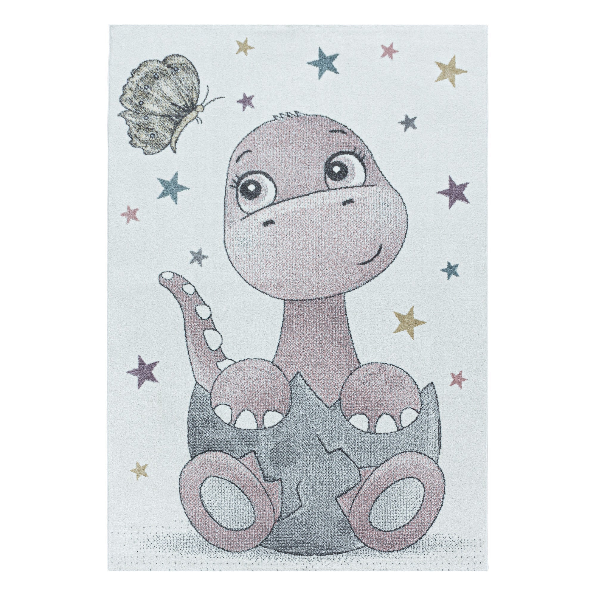 Kurzflor Kinderteppich Design Dino Baby Saurier Kinderzimmer Teppich Rosa - Image 2