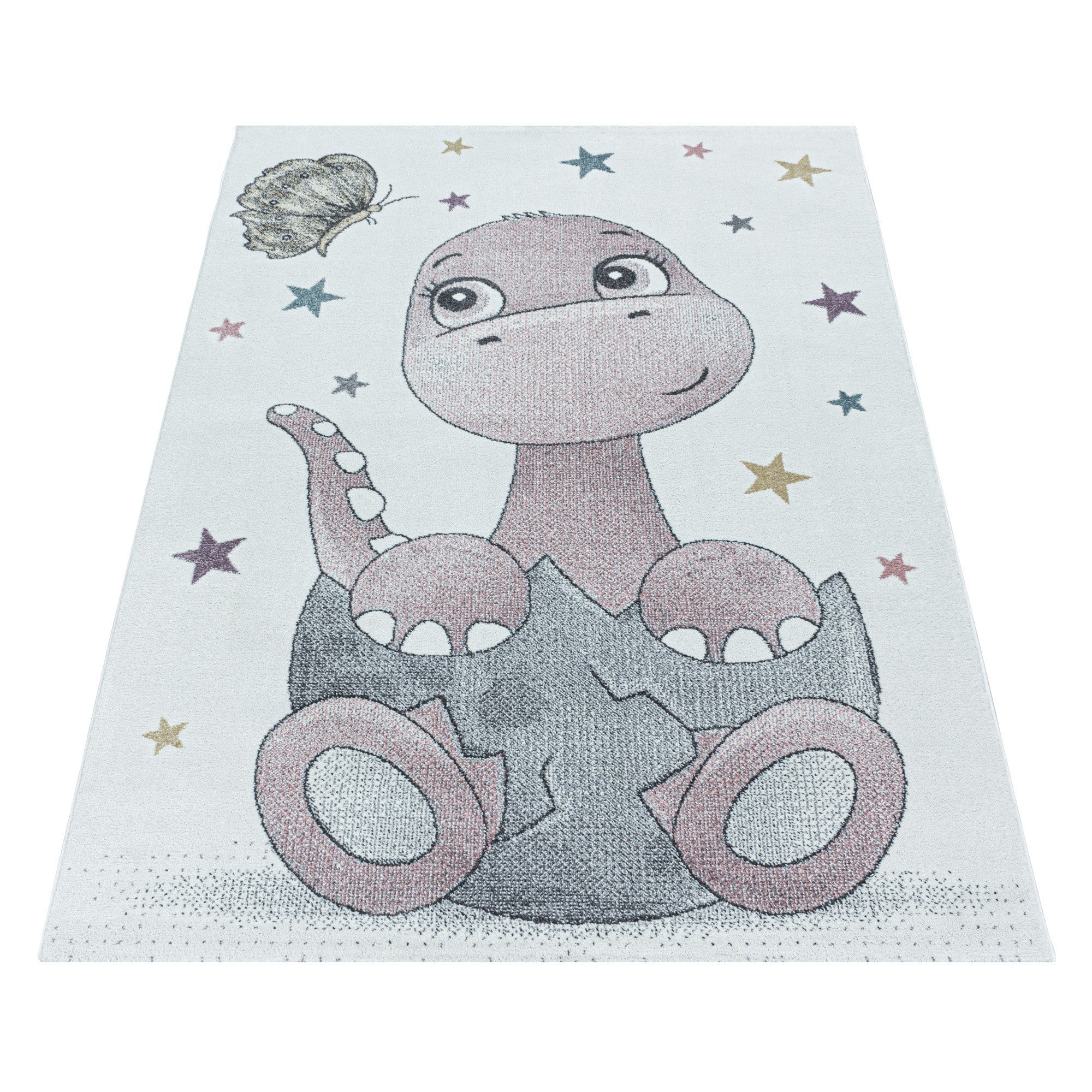 Kurzflor Kinderteppich Design Dino Baby Saurier Kinderzimmer Teppich Rosa - Image 3