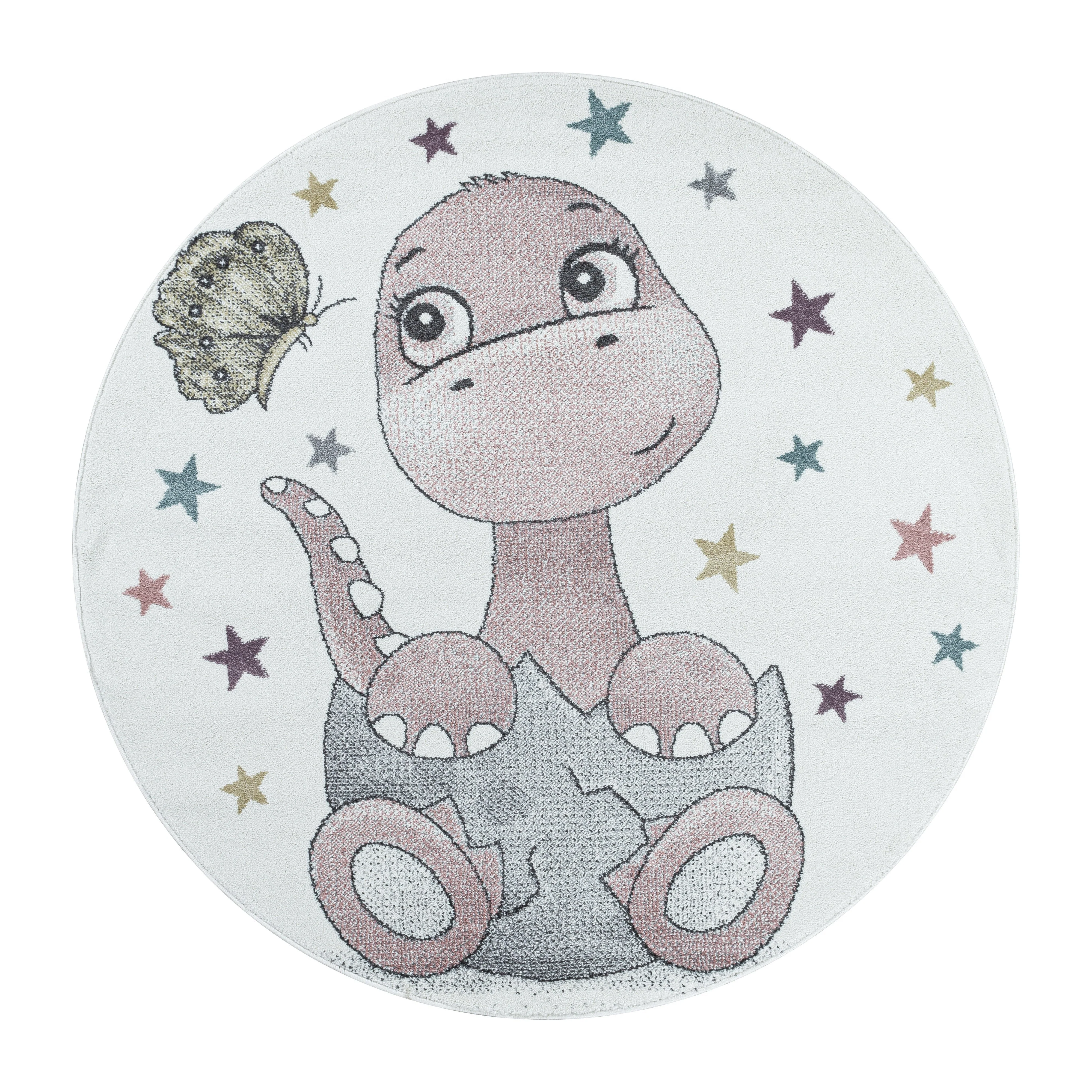 Kurzflor Kinderteppich Design Dino Baby Saurier Kinderzimmer Teppich Rosa - Image 4