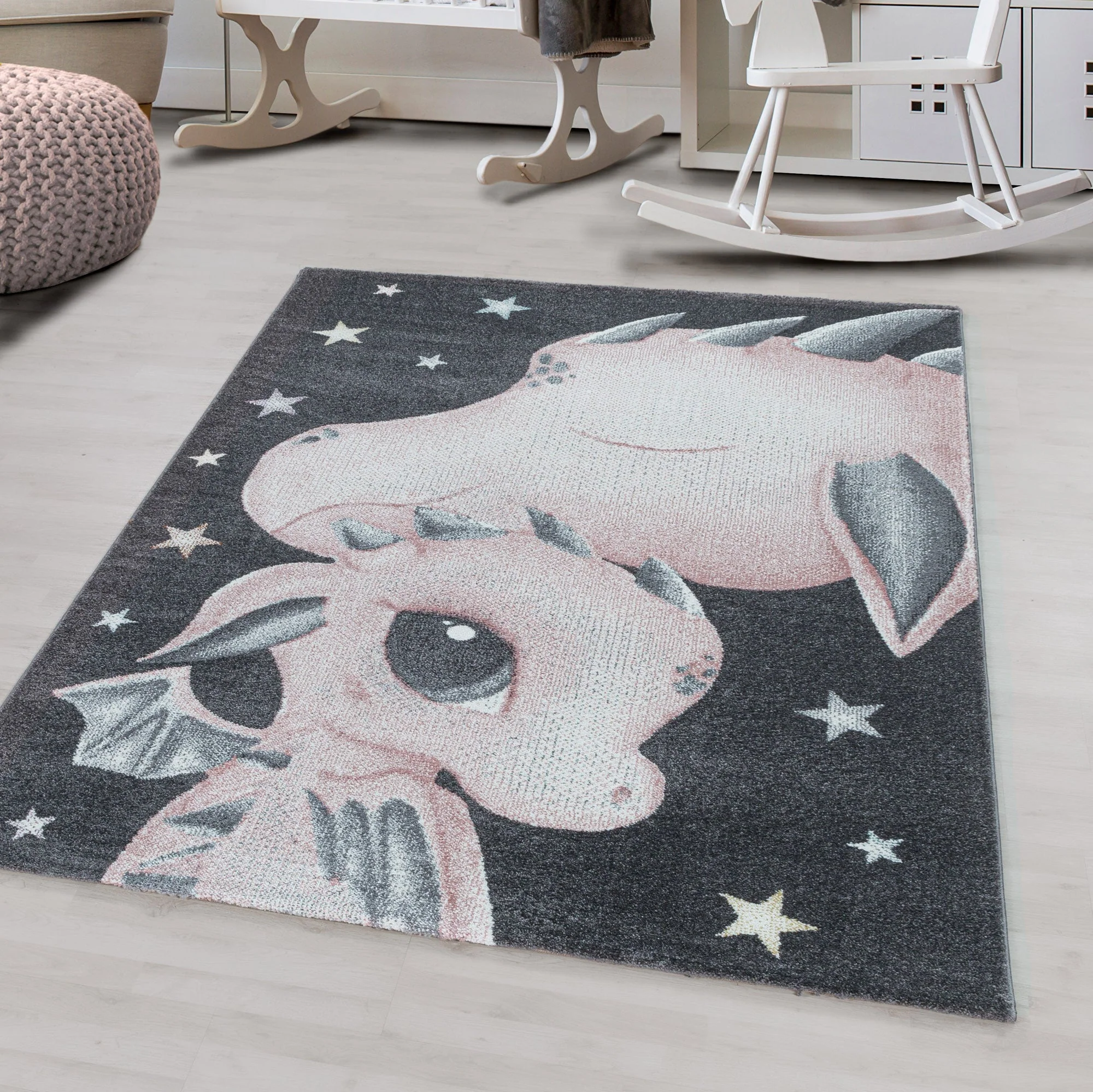 Pinker Kinderzimmer Teppich mit Drachenmotiv